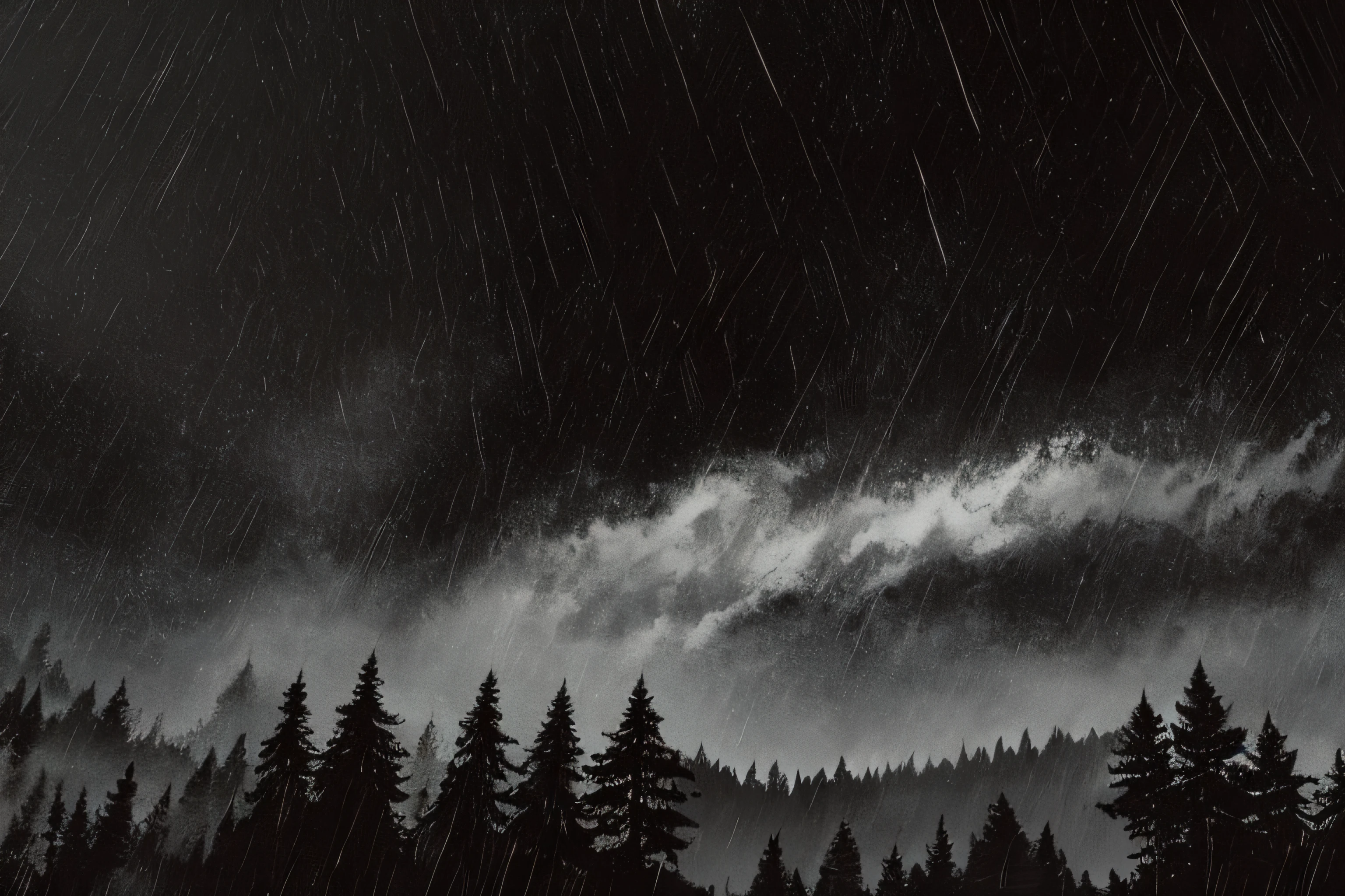 Landscape, deciduous forests, hills, storm, heavy rain