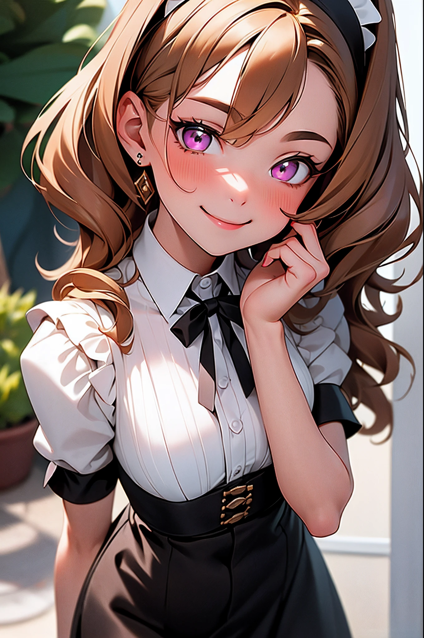 masterpiece, best quality, absurdres, 1girl, beta_ie, maid, smile, cute, blush, pink eyes, standing,