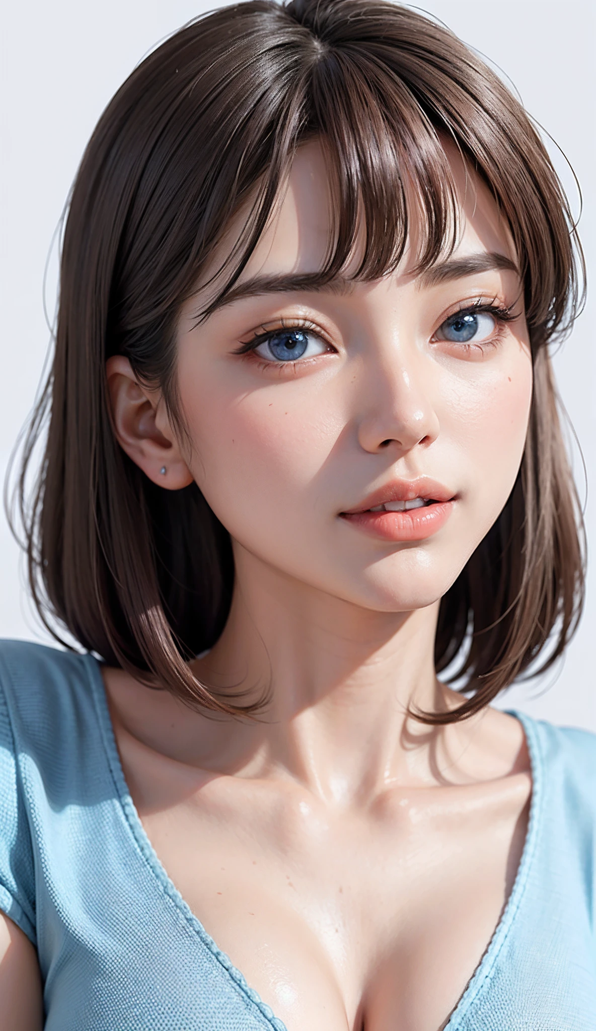lightbrown hair、Intense crystal light blue eyes、耳Nipple Ring、Look firmly at the camera、masuter piece、Best Quality、Detailed face、masuter piece, Best Quality, very detailed beautiful face and eyes, Brown eyes,A dark-haired、 hime-cut, Solo, bob cuts,Cheerful smile,Clean teeth alignment、Arms behind your head,Put your hands on your hips、full ,Leg up,crouching down、(very Bigger breasts、Very big big、Very beautiful big big、very large beautiful areola,、insert to crotch、Boldly emphasis on the crotch)、Put your ears out、long neck、Smaller face、Big clean eyes、Perfect Anatomy、beautiful supermodel、lipgloss、(Really pure white blank background、Really pure white blank background)、Keep an eye on your audience、perfect leg、Perfect fingers、perfect hand、Perfect body、wearing nothing、The beauty of symmetry、Clean symmetry、The beauty of symmetry