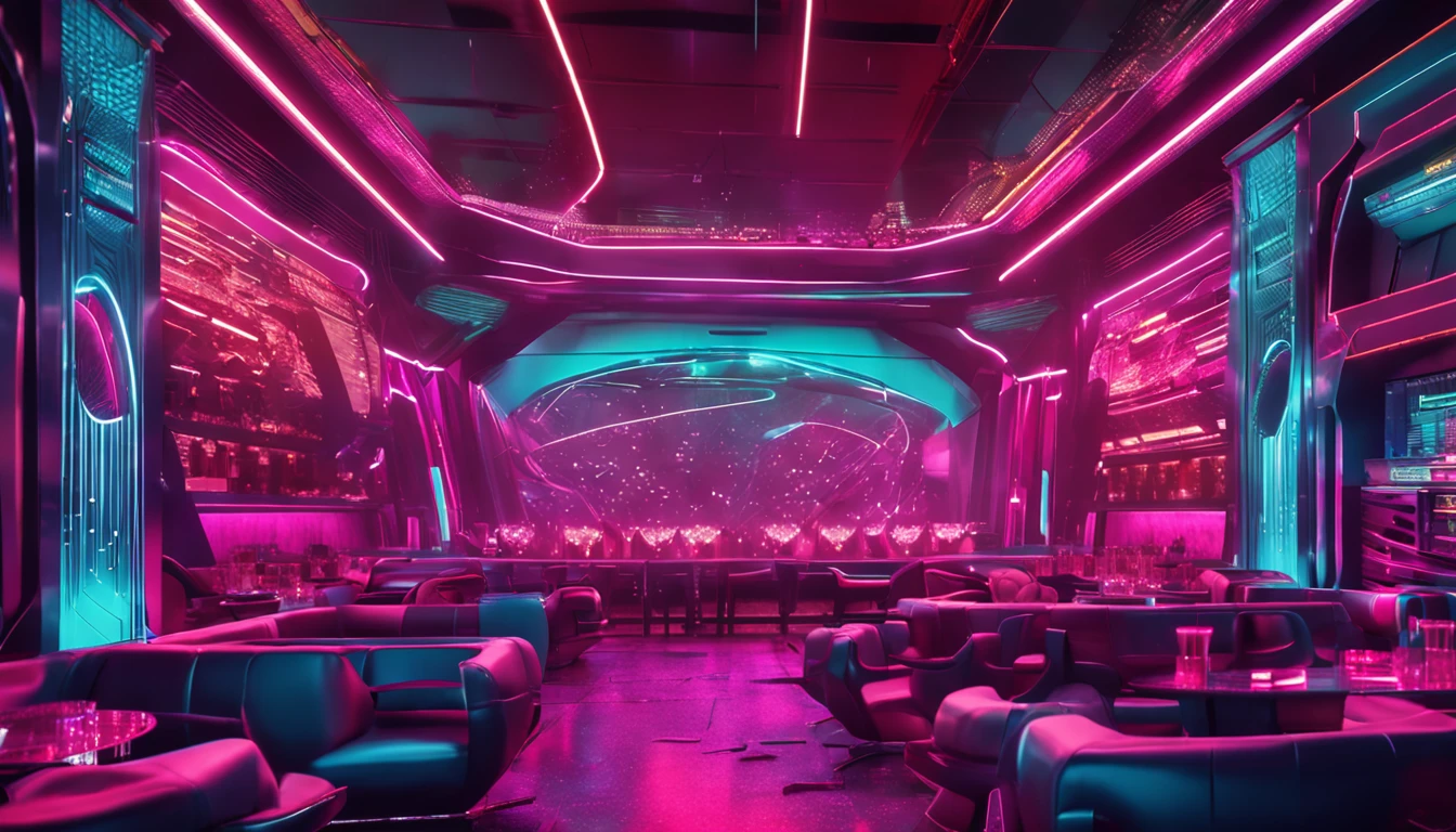 Discoteca futurista, Entorno futurista, cyberpunk, 8k