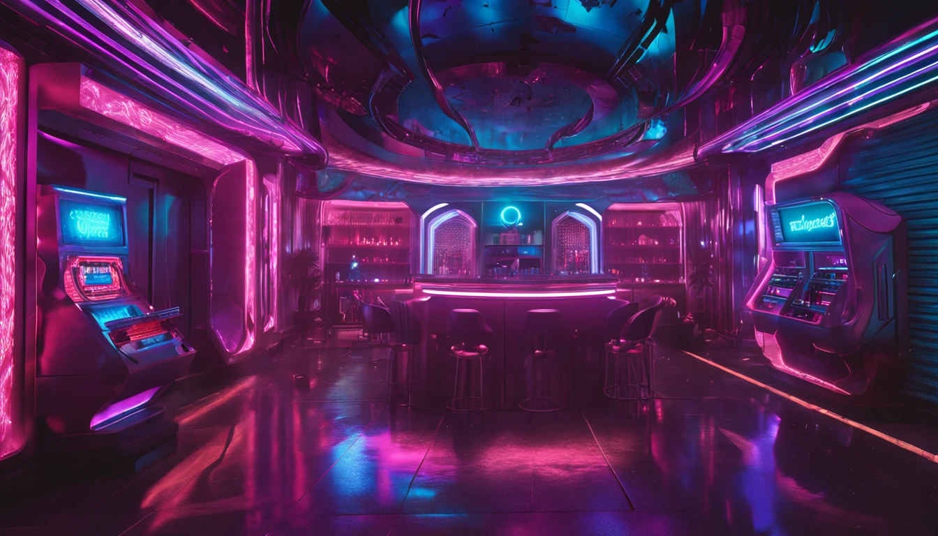 Discoteca futurista, Entorno futurista, cyberpunk, 8k