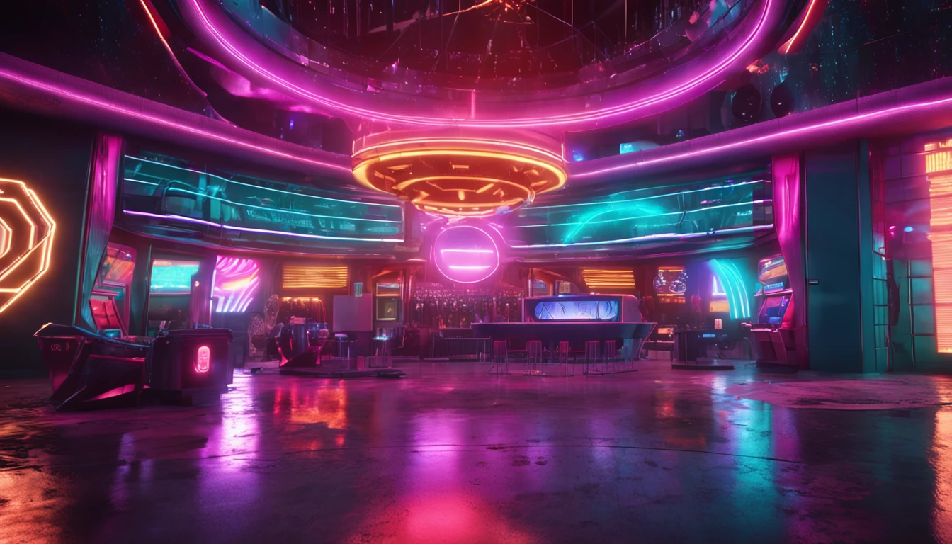Discoteca futurista, Entorno futurista, cyberpunk, 8k