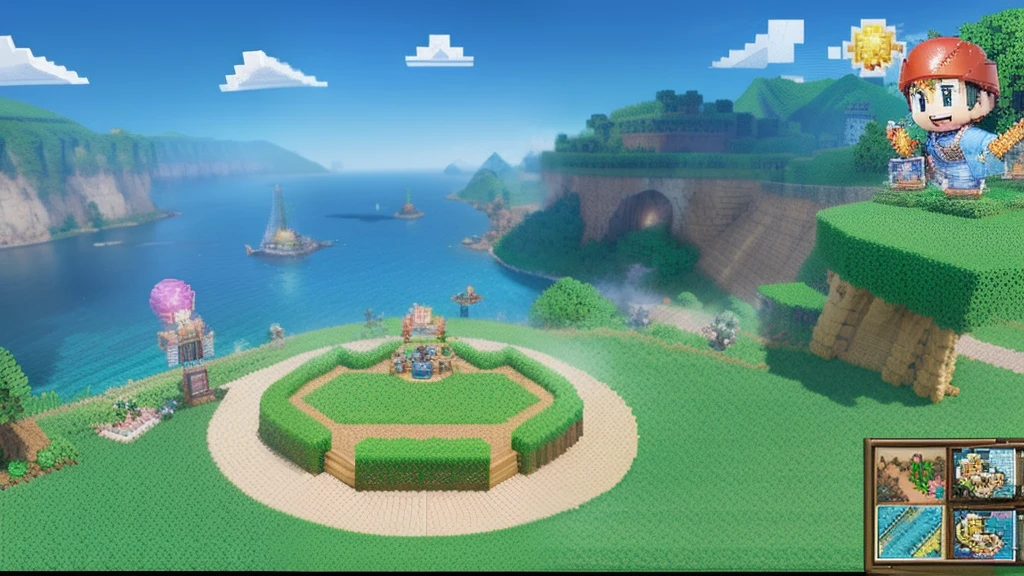 鸟山明风格，Flat pixel games《dragon quest》，Game scene design，（a paradise：1.4），16-bit pixels