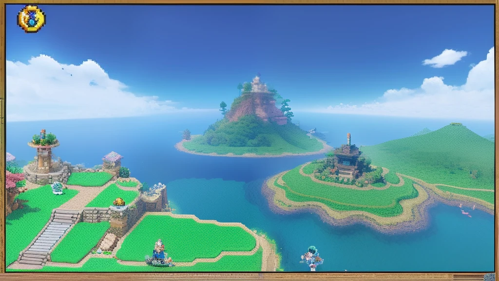 鸟山明风格,Flat pixel games《dragon quest》,Game scene design,(a paradise:1.4),16-bit pixels