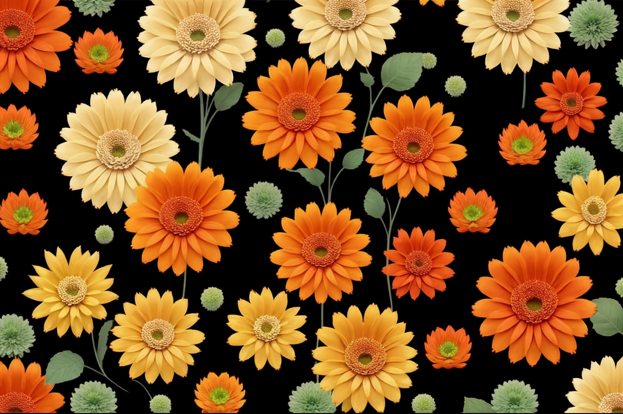 floral patterns, Red chrysanthemum, Yellow chrysanthemum,Orange chrysanthemum, white backgrounid,