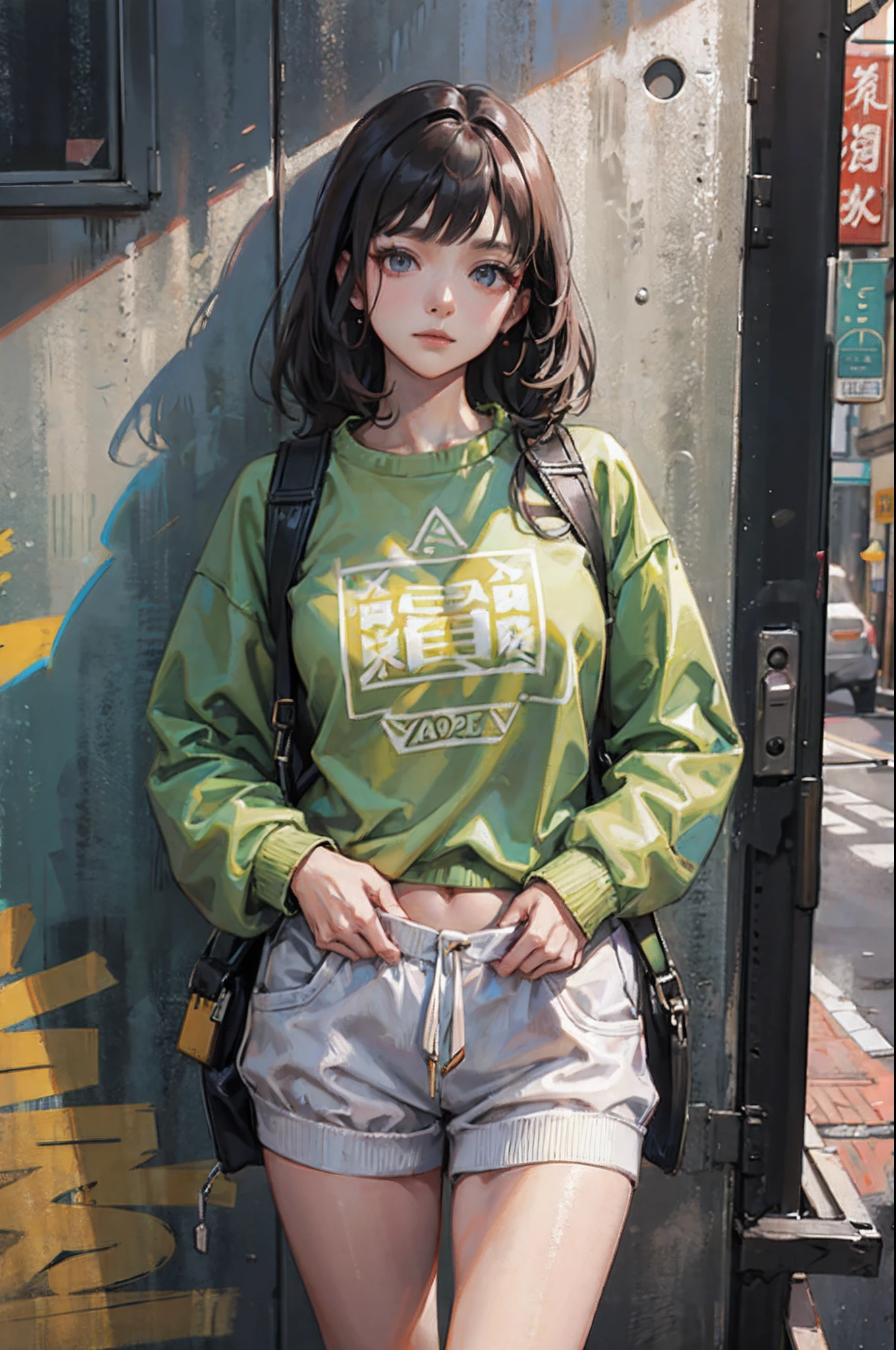 A full-length shot of a Chinese model wearing a comfortable sweatshirt --auto --s2
