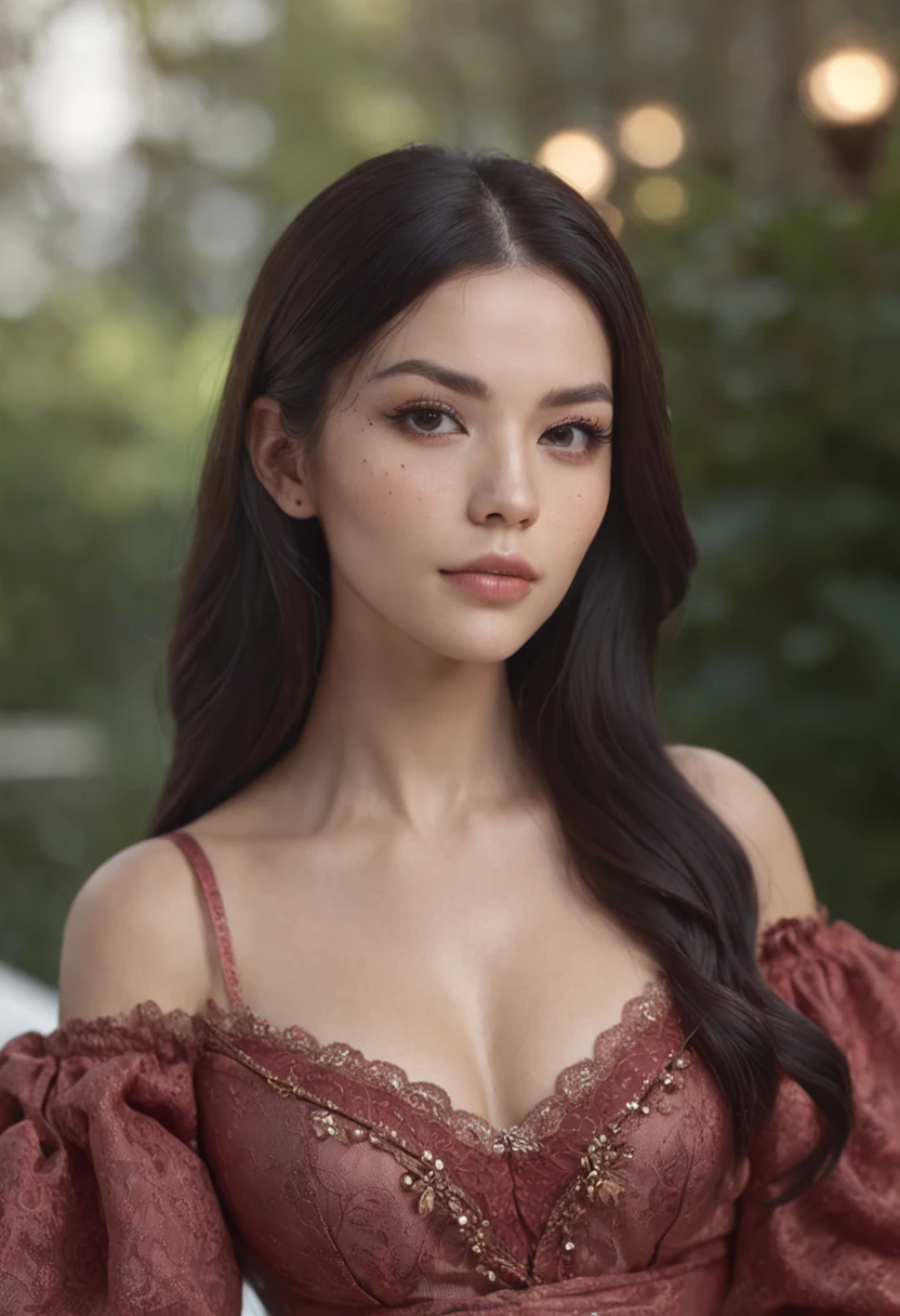 photography of a stunning girl,  (((very heavy bust))), long black hair, sitting on a luxury boat, drinking cocktail , looks into the camera, symmetrical eyes, symmetrical face, photorealistic, photography, path tracing, specular lighting, volumetric face light, path traced hair, visible shadows, intricate, elaborate, hyper realistic