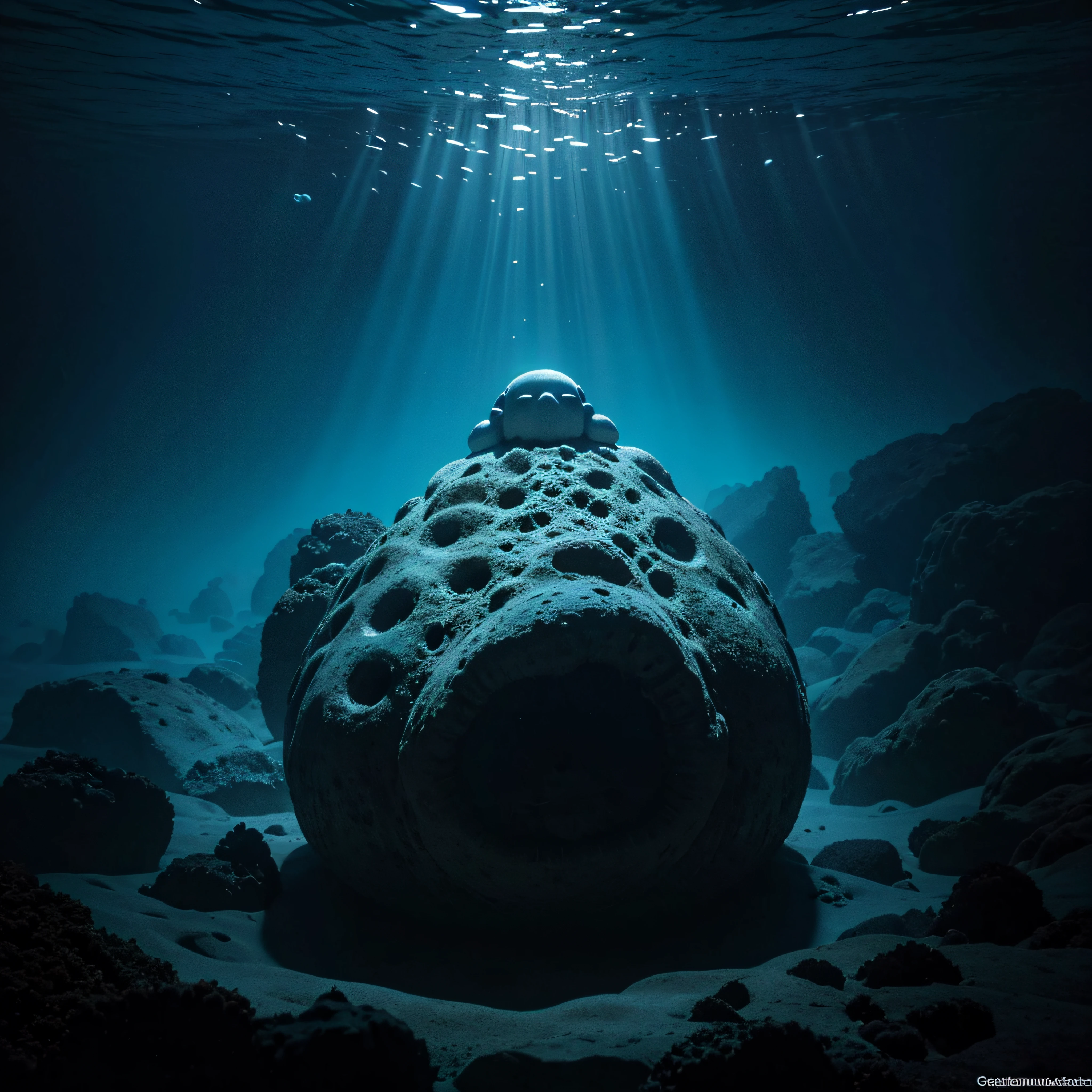 (extremadamente detallado, obra maestra, La mejor calidad, Under the Ocean), Estilo oscuro, volumetric illumination. textura de babosa, piel de caracol. manchas de tinta. Rococo composition.