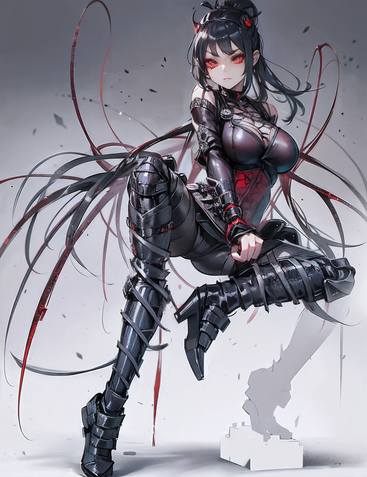 Beautiful girl fused with a spider. Kunoichi. Ninja Woman. Female Solo. Red glowing eye mask. eye mask.Spider legs.