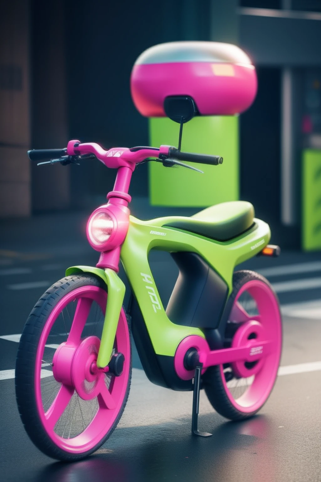 Fluorescent pink and green two-wheeled electric bike