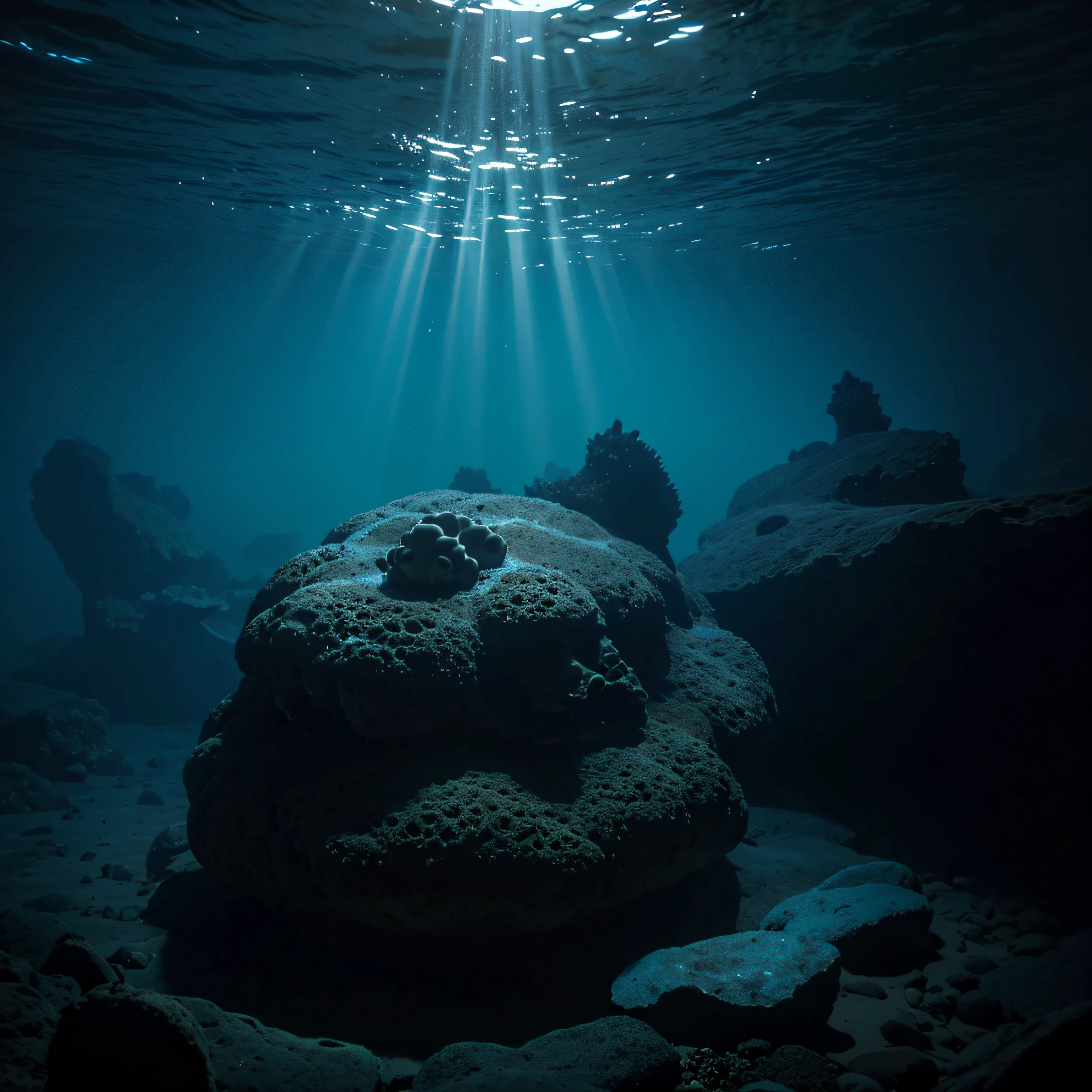 (extremadamente detallado, obra maestra, La mejor calidad, Under the Ocean), Estilo oscuro, volumetric illumination. textura de babosa, piel de caracol. manchas de tinta. Rococo composition.