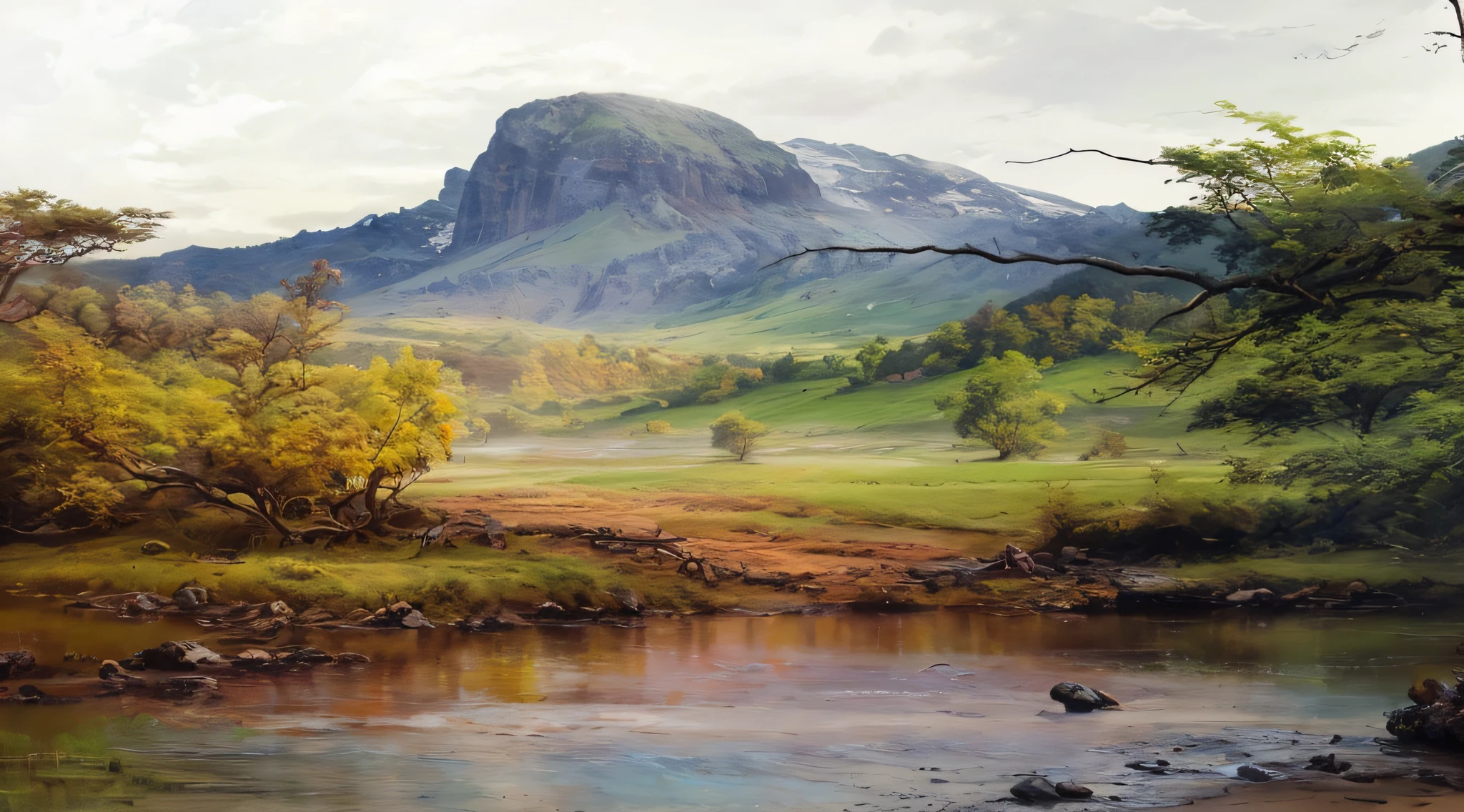 landscape,water,(extremely detailed CG unity 8k wallpaper), most beautiful artwork in the world,professional majestic oil painting,intricate, High Detail, Sharp focus, dramatic, photorealistic painting art
