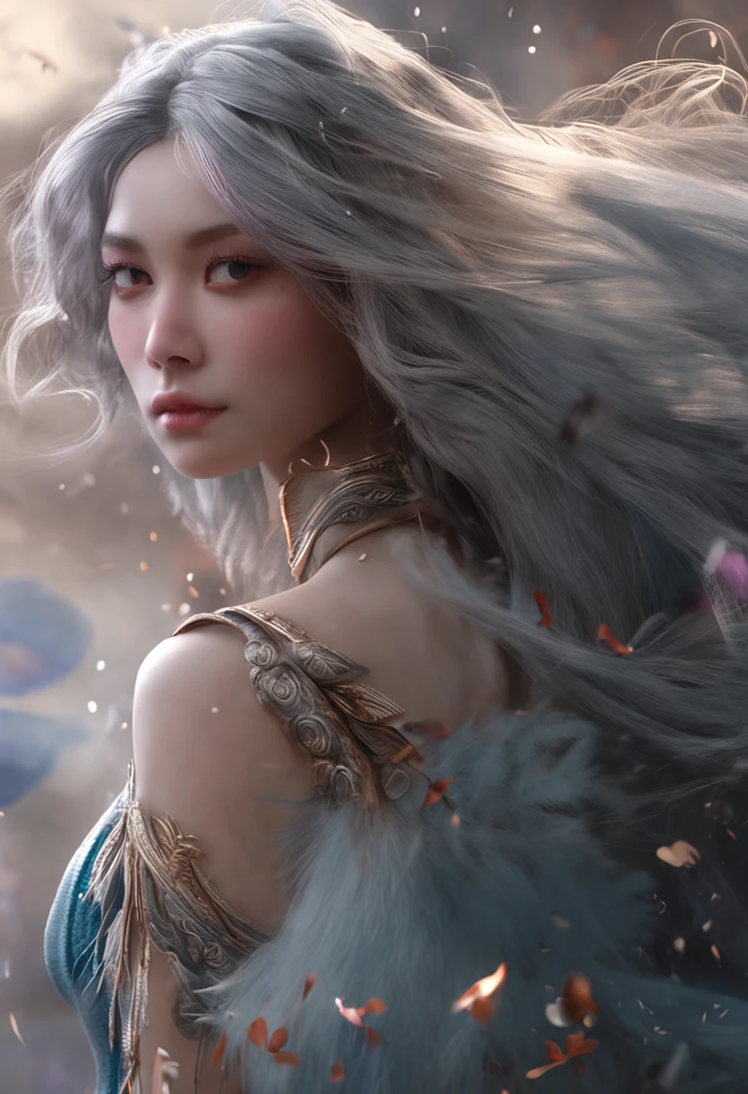 ancient wind,sliver long hair,pony tails,mtu,large tall