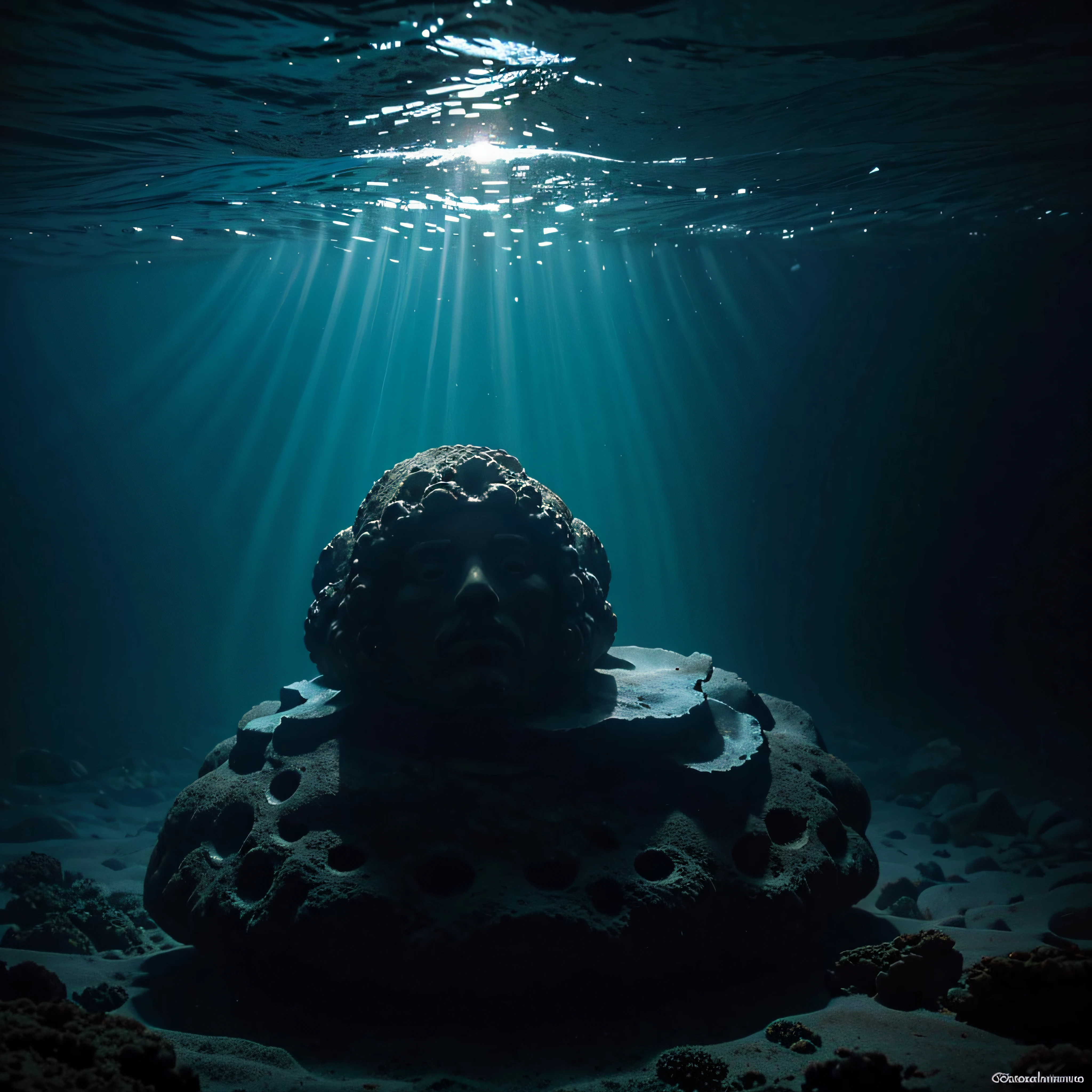 (extremadamente detallado, obra maestra, La mejor calidad, Under the Ocean), Estilo oscuro, volumetric illumination. textura de babosa, piel de caracol. manchas de tinta. Rococo composition.