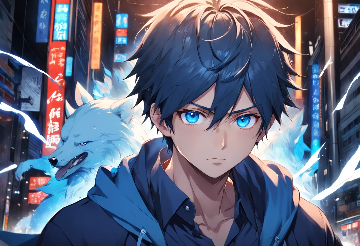 anime boy with blue eyes and a blue shirt with a bear on it, anime boy, tall anime guy with blue eyes, realistic anime artstyle, anime. soft lighting, stunning anime face portrait, beautiful anime portrait, anime style portrait, by Yuumei, realistic anime art style, semirealistic anime style, anime styled digital art, digital anime art