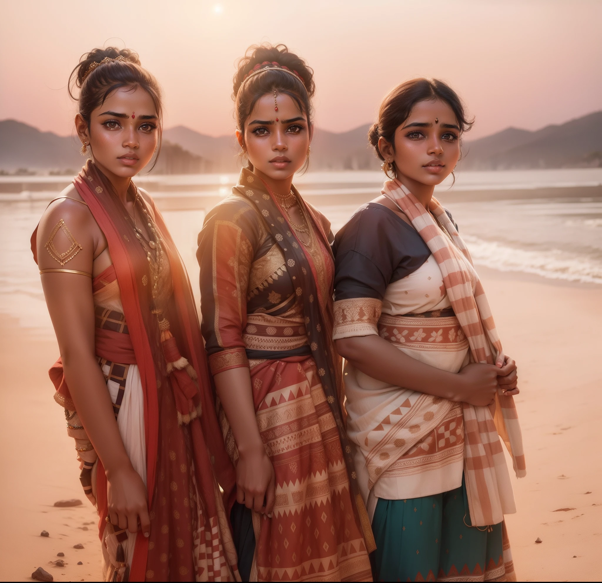 3 women's with sambulluri sari posing for a picture , Indian,odisha girl , Indian middle east hindu girl , sexy hot beautiul realistic
