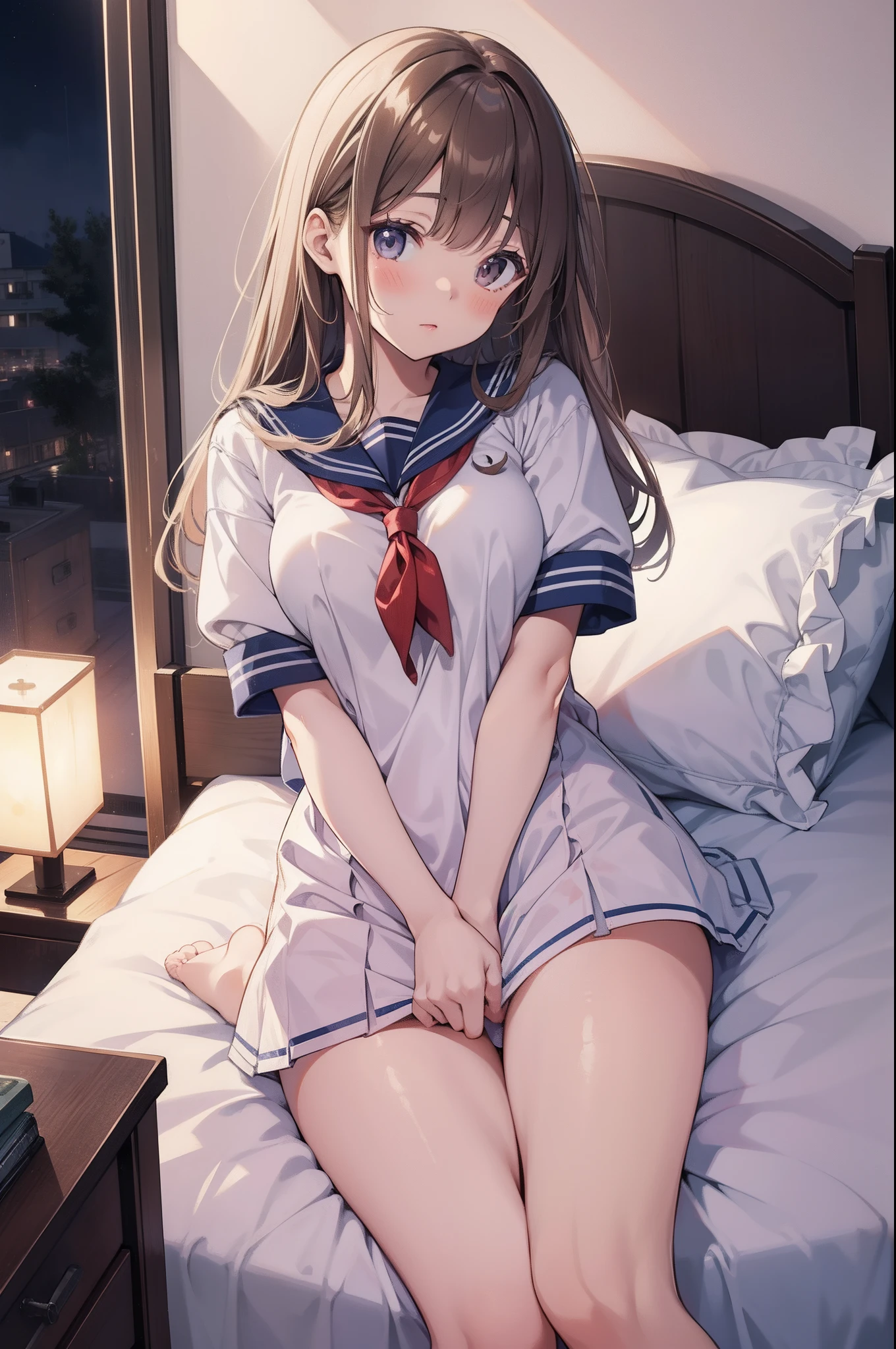 Highest quality,Highest Resolution,Sailor Leotard,High leg,smile,Bedroom,Red tie,