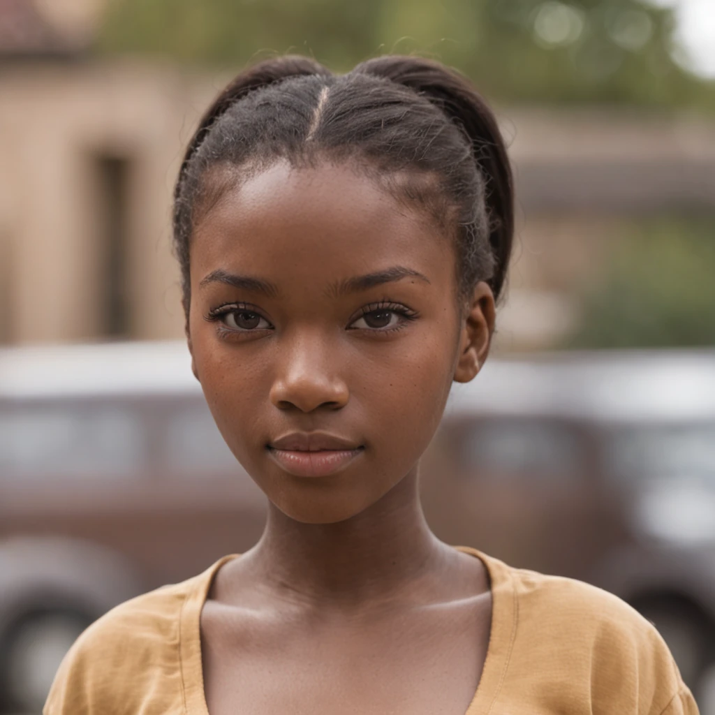 best quality, high detail, (detailed face), detailed eyes,((best quality, masterpiece)), ((2 caramel skinned African girl)), school uniform, (arms at side:1.2), groin,big hip bones, ponytail, black hair, (((underboob))), standing, outdoors, looking at viewer,
