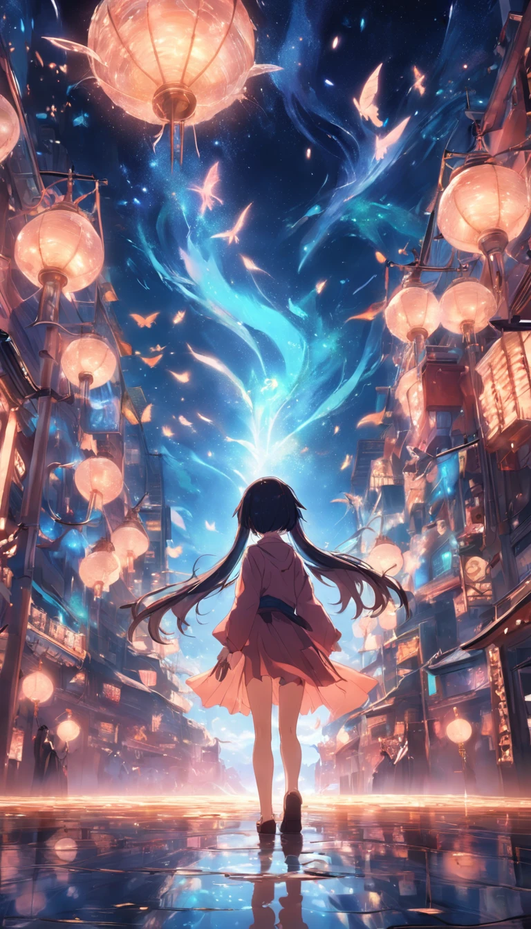 dream magical，scenecy，extreme light，The girl's back