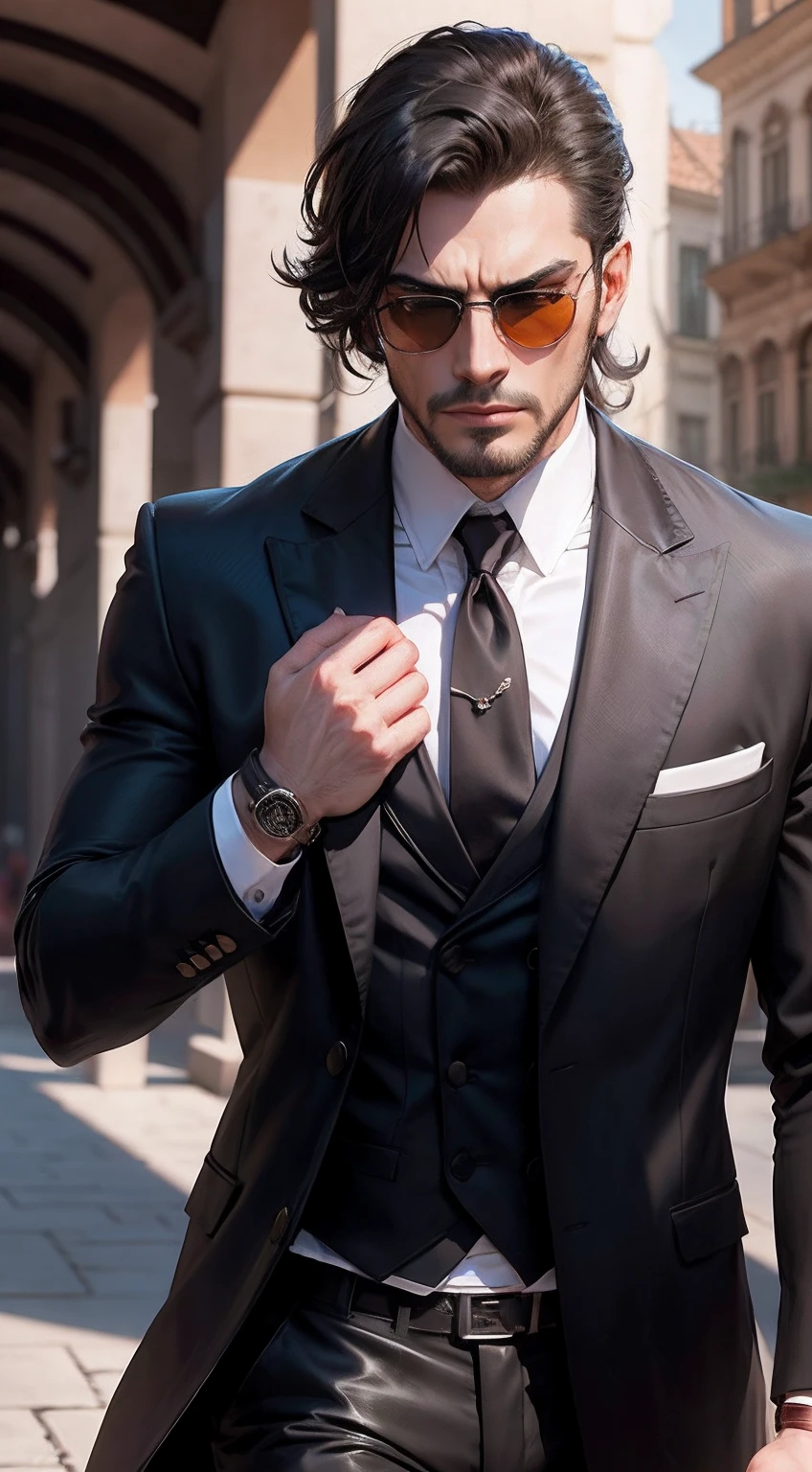 Mafia guy,A courageous man, good eyes and face, Wear sunglasses, high quality