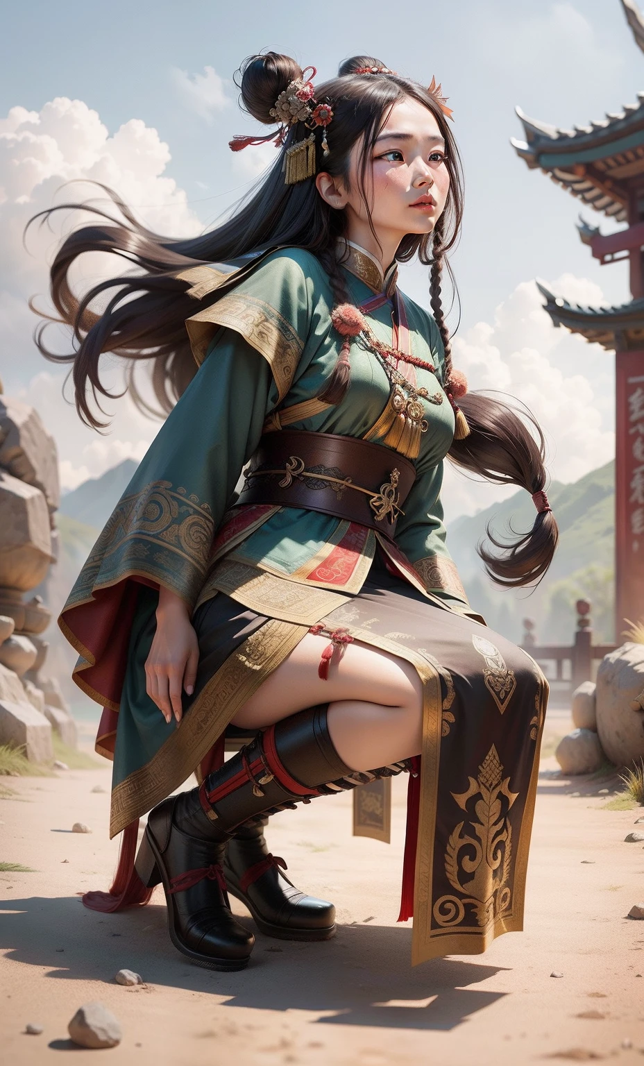 Shang Dynasty girl，Ancient maiden，National style，Hyper-realistic，Hyper-detailing，Photo texture