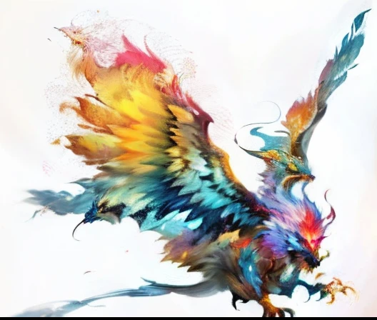 Close-up of a bird with fire on its head, phoenix dragon, jellyfish phoenix dragon, glowing feathers, artwork of a phoenix, furry fluffy iridescent dragon, Gryphon, A phoenix, ghost of the fire spirit, ''wallpaper of a phoenix, fiery bird, color difference, phoenix rising, fire type, The Phoenix rose from the ashes