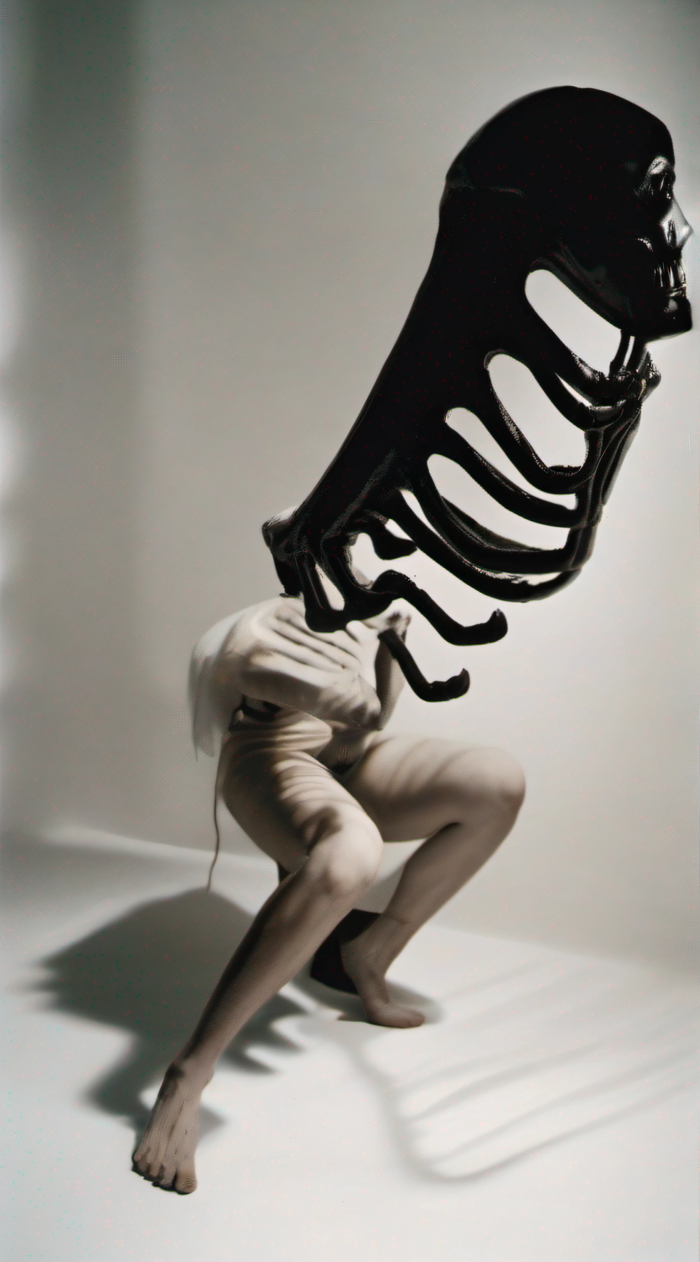 "(The best lighting, alto contraste, oscuro, dramatic),(Chica rubia junto a una cabra negra gigante, Open the rib cage, feto, autopsia, huesos humanos, sangre por las paredes). Luz Caravaggio"