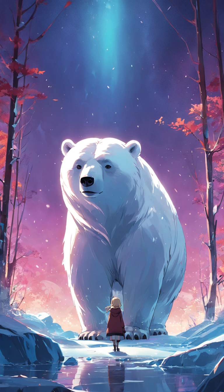 Female polar bear is catching fish in the river