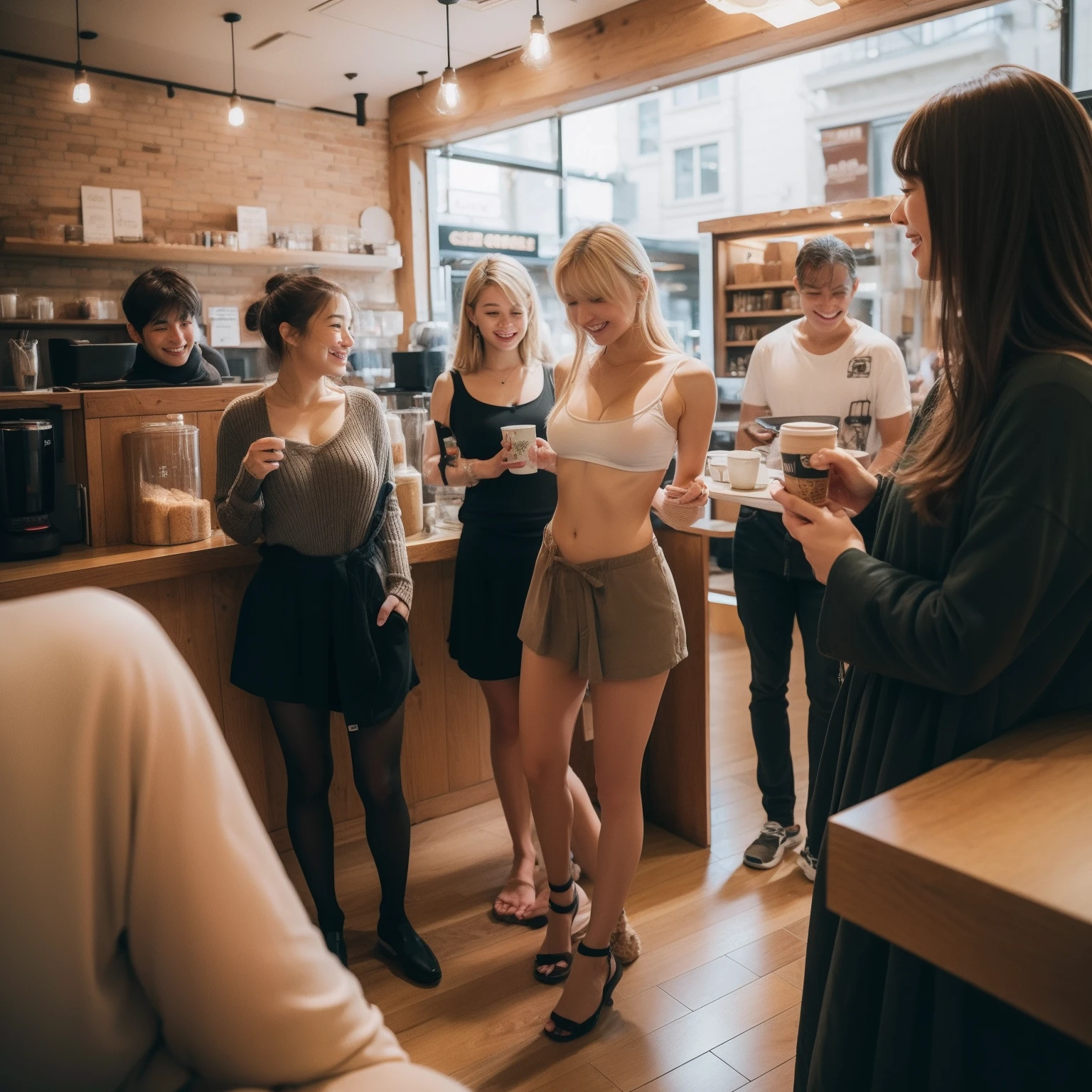 top-quality、Incredibly large udder、Big that can't be hidden、Very detailed、P Cup、A smile、a blond、Exposure in a coffee shop、Being watched by everyone、revealing lower body
