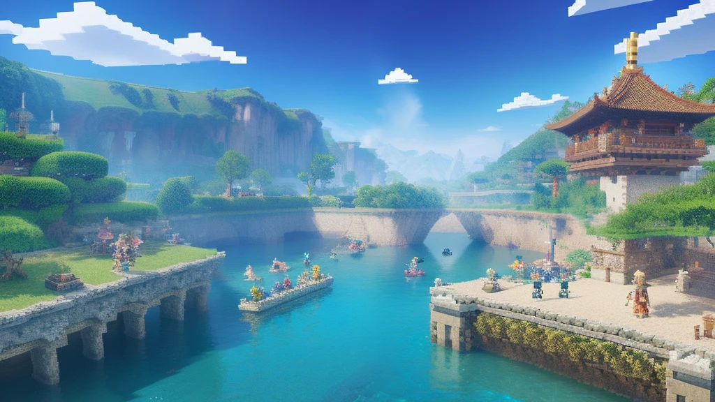 鸟山明风格,Flat pixel games《dragon quest》,Game scene design,(a paradise:1.4),16-bit pixels