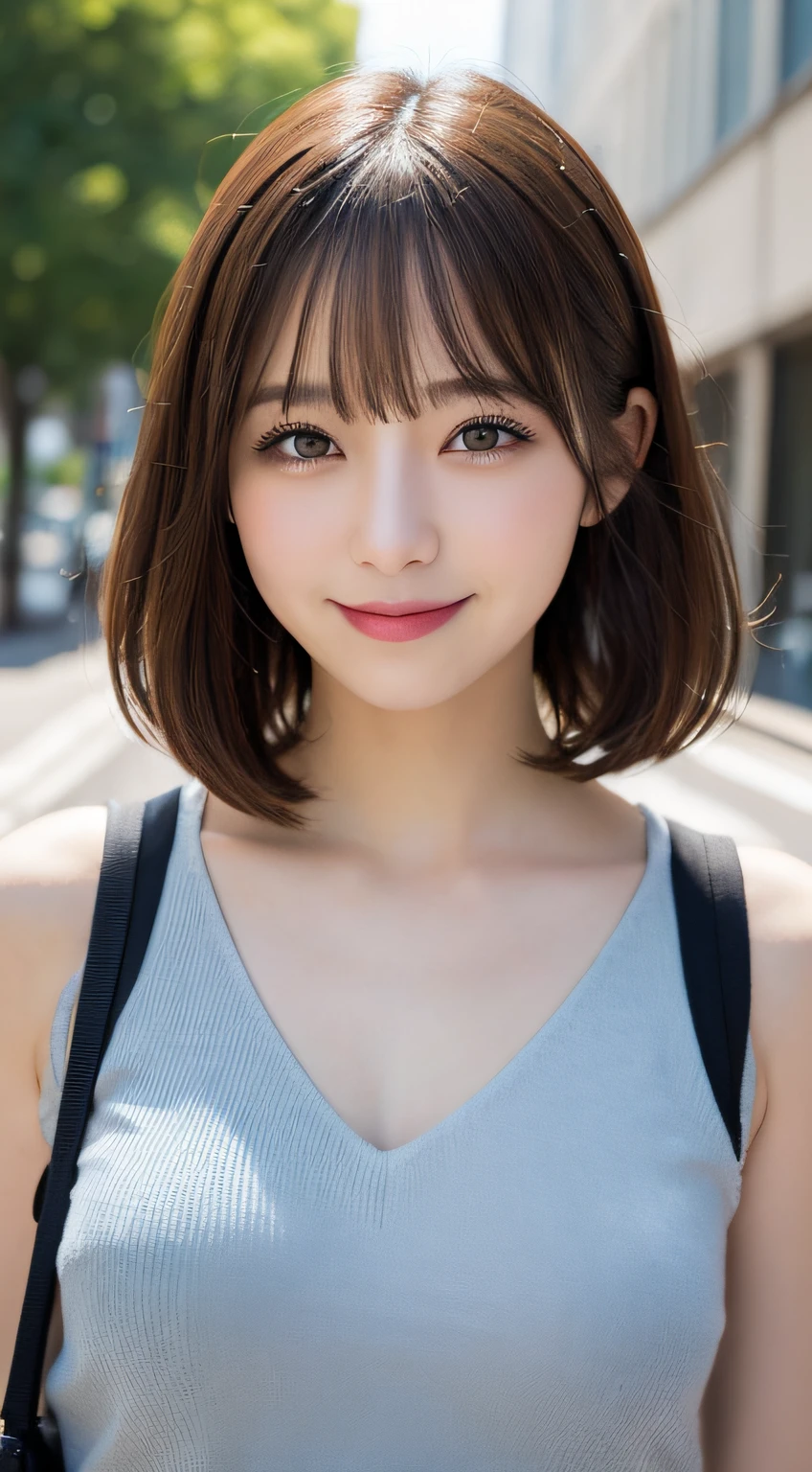 Highest quality(beautiful)、Brown eyes、22-year-old female、smile、Gal、Semi-short hair、camisole、Natural Lip、Soft Breasts