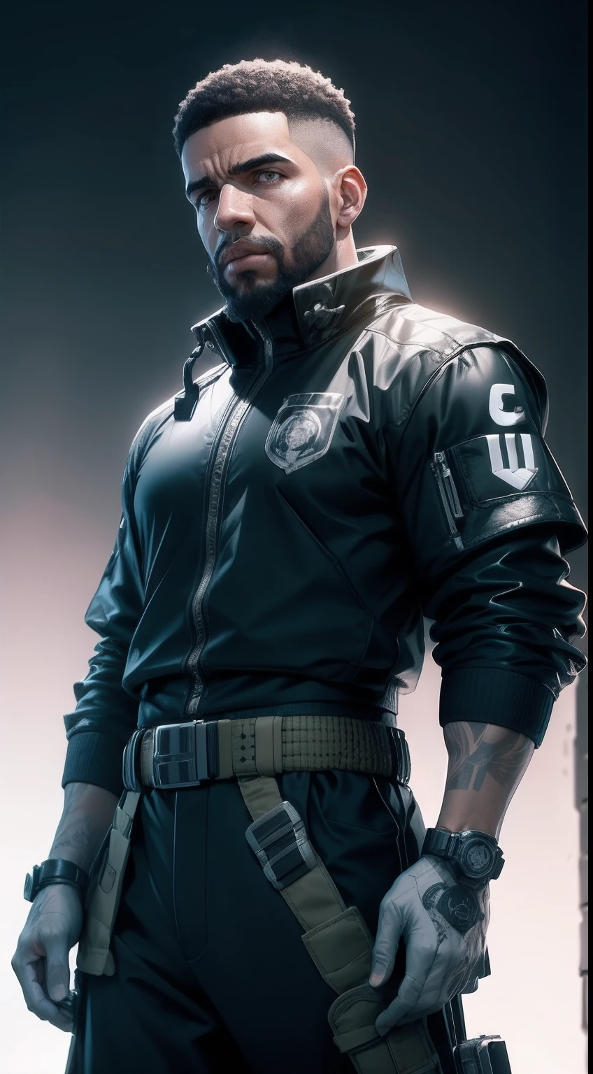 Drake wears a medium shot of Nike ACG+The acronym P31-DS trousers in Greg Rutkowski's style is inspired by ultra-8mm cinematic style, Black and white portrait of Stoic Paiseneca Aurelius 16:9 scale 4k Buenos Aires in the 70s