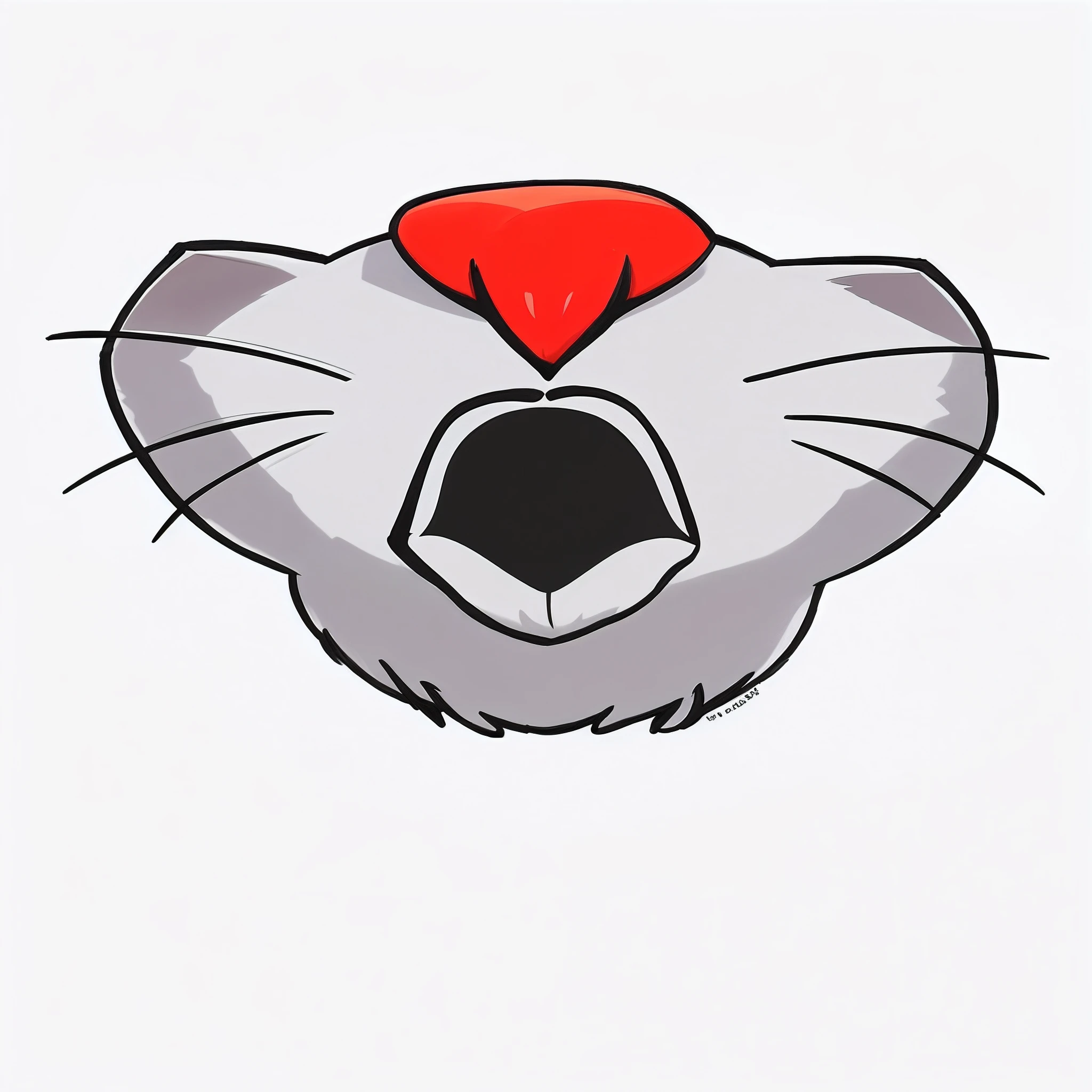 There is a drawing of a cat with a red hat in, nariz redondo vermelho, cat head, face do rato, nariz do tempo, mouse head, illustration of a cat, button nose, quanto ele faz, momoshiki ōtsutsuki, boca vermelha, Gato Anime, nariz vermelho, "Retrato de um animal de desenho animado, Bigodes, Nekomimi