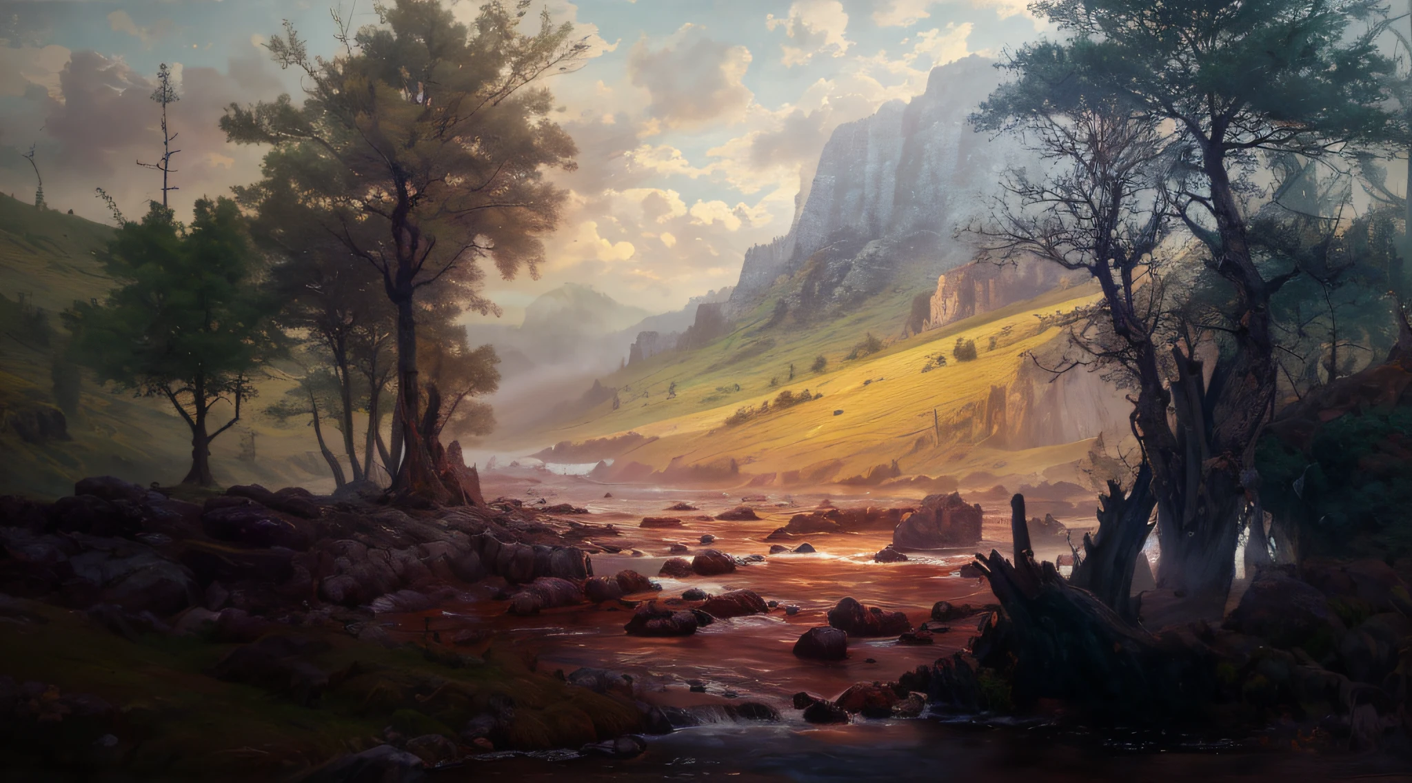 landscape,water,(extremely detailed CG unity 8k wallpaper), most beautiful artwork in the world,professional majestic oil painting,intricate, High Detail, Sharp focus, dramatic, photorealistic painting art
