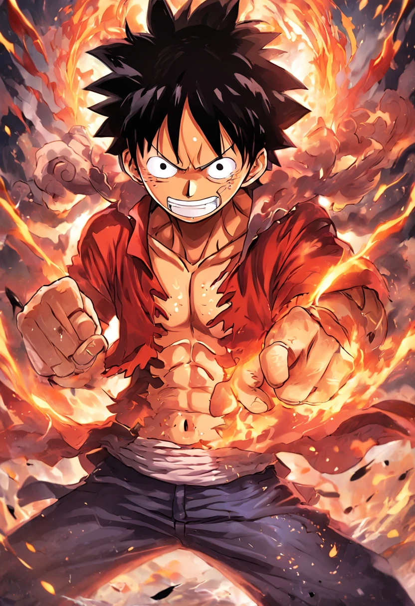Design exciting posters,Features the fifth gear Luffy as the protagonist "One Piece" In the heat of the moment. Capture the essence of his burning determination and indomitable spirit,For he unleashed his anger on his enemies. Keep it short, Bold, And strongly convey the raw power of Luffy's anger.