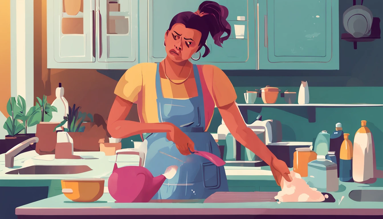 woman looking very angry, washing dishes