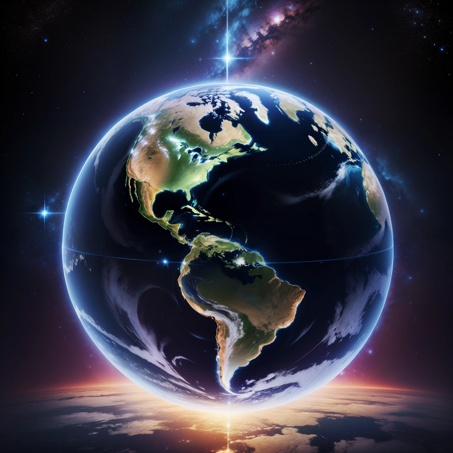"Planet Earth with a starry sky, full HD, 16:9."