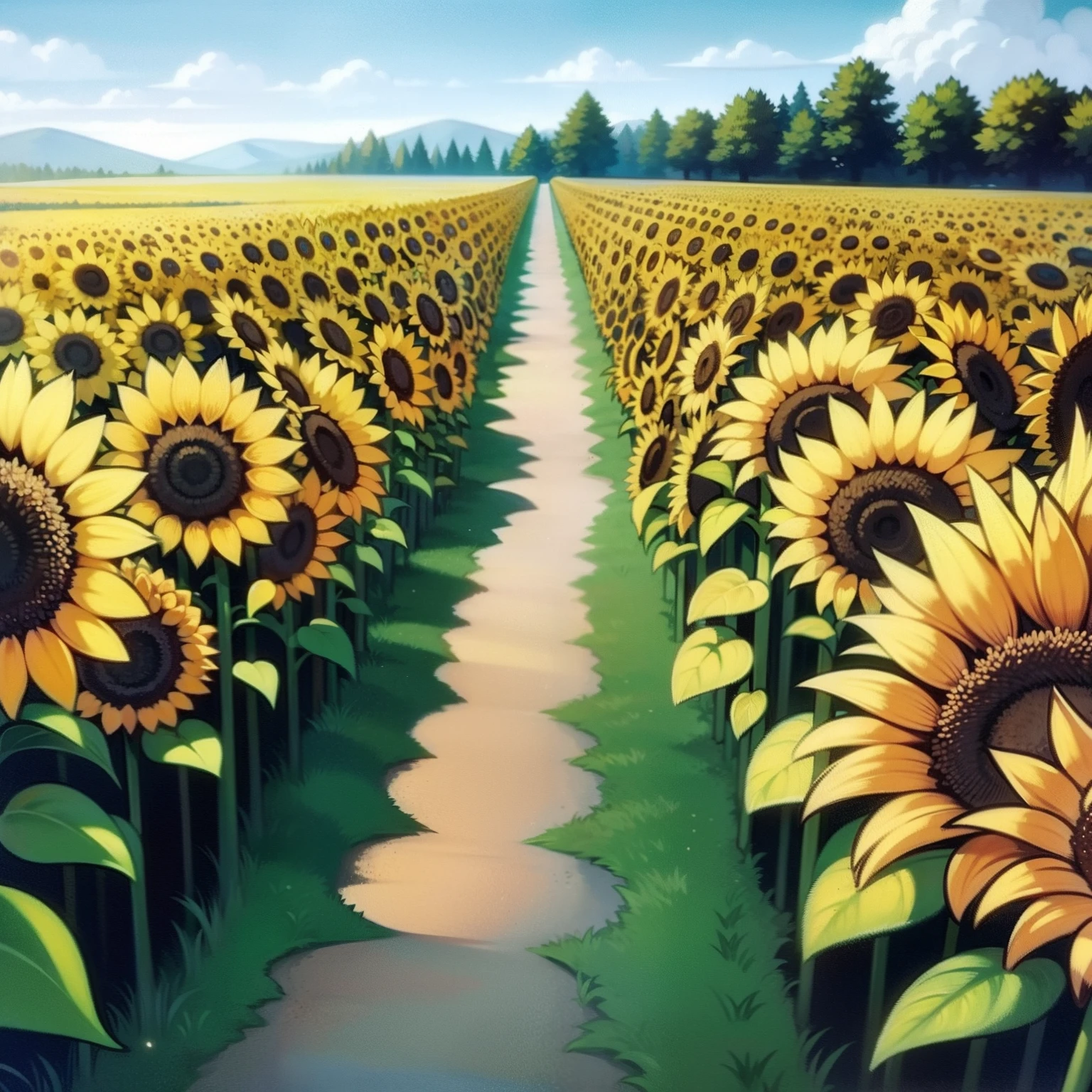 sunflowers fields、Landscape painting、ren、illustratio