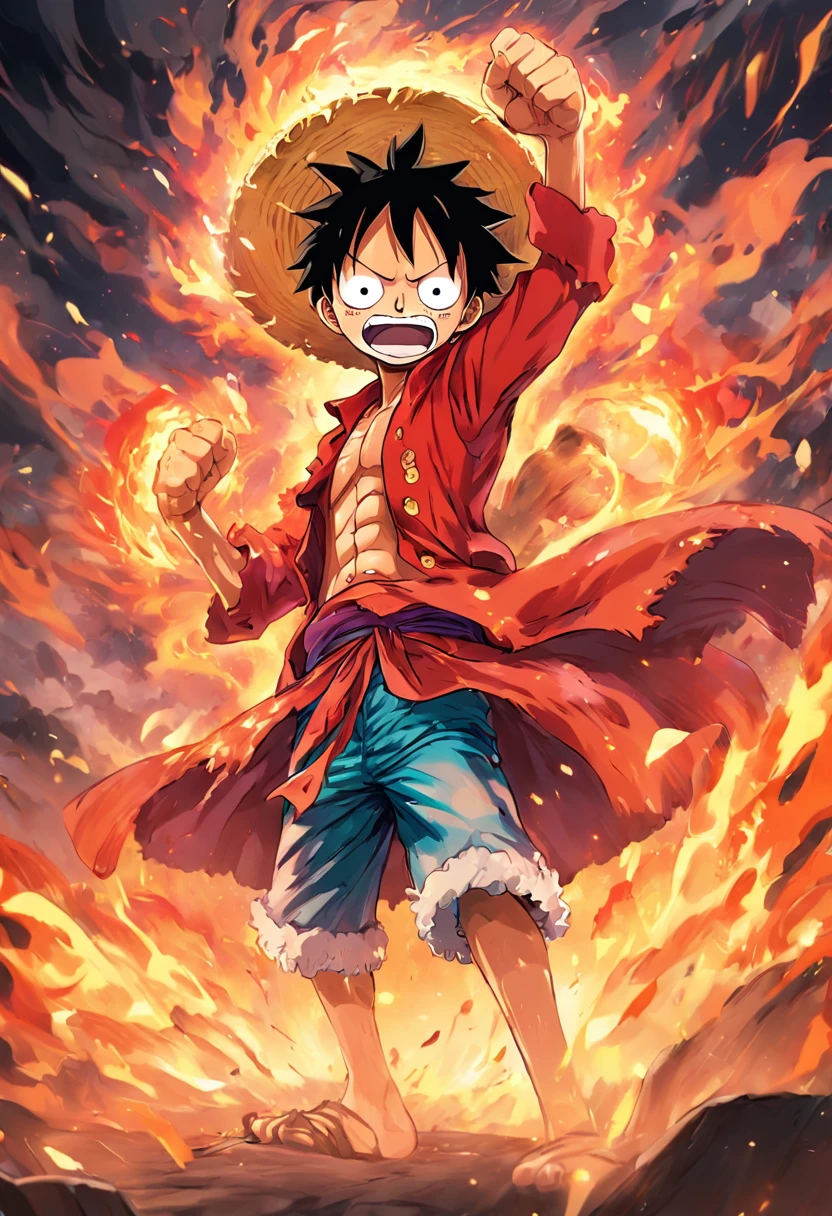 Design amazing posters,Features the fifth gear Luffy as the protagonist "One Piece" In the heat of the moment. Capture the essence of his burning determination and indomitable spirit,For he unleashed his anger on his enemies. Keep it short, Bold, And strongly convey the raw power of Luffy's anger.