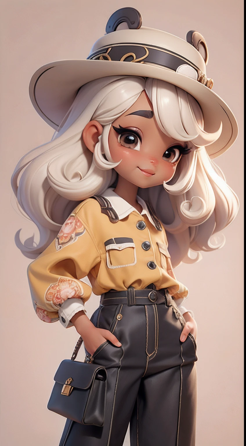 Create a series of cute afro chibi style dolls with a cute safari theme, each with lots of detail and in an 8K resolution. All dolls must follow the same solid background pattern and be complete in the image, mostrando o (corpo inteiro, incluindo as pernas: 1.5)
Boneco Mini Safari: Chame-k de Manuel. Ele deve ter cabelo pequeno em tom preto marrom. Seus olhos devem ser grandes e expressivos, with long eyelashes and rosy cheeks. Sorriso delicado e branco. Manuel deve estar vestido com uma jaqueta, Camiseta, pants and an ornate safari hat. She must hold safari accessories. Certifique-se de adicionar detalhes nas roupas, such as buttons and pockets, sapato bonito
Certifique-se de adicionar sombras, texturas e detalhes nos cabelos, roupas, Safari utensils, to make them even more adorable and charming.