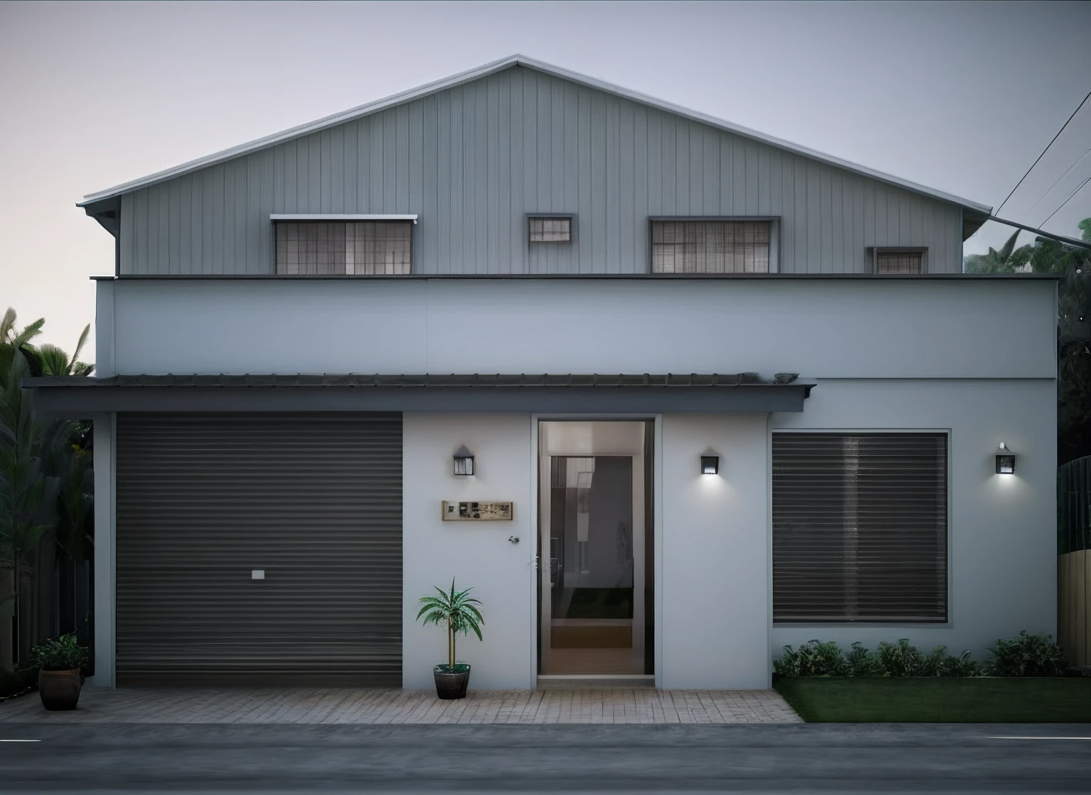 there is a picture of a modern house with a bench, night ligthning, lumion rendering, render 3d bem iluminado, highly photographic render, photorealistic render, photorealistic 3d render, photorealistic 3d render, lumion rendering, very realistic 3 d render, fechar o tiro de estabelecimento, award winning render, 3 d render mesmo aceso, photorealistic render, architectural 3 d render