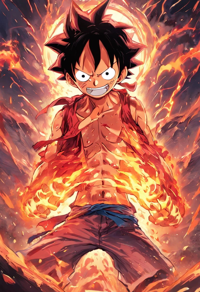 Design amazing posters,Features the fifth gear Luffy as the protagonist "One Piece" In the heat of the moment. Capture the essence of his burning determination and indomitable spirit,For he unleashed his anger on his enemies. Keep it short, Bold, And strongly convey the raw power of Luffy's anger.
