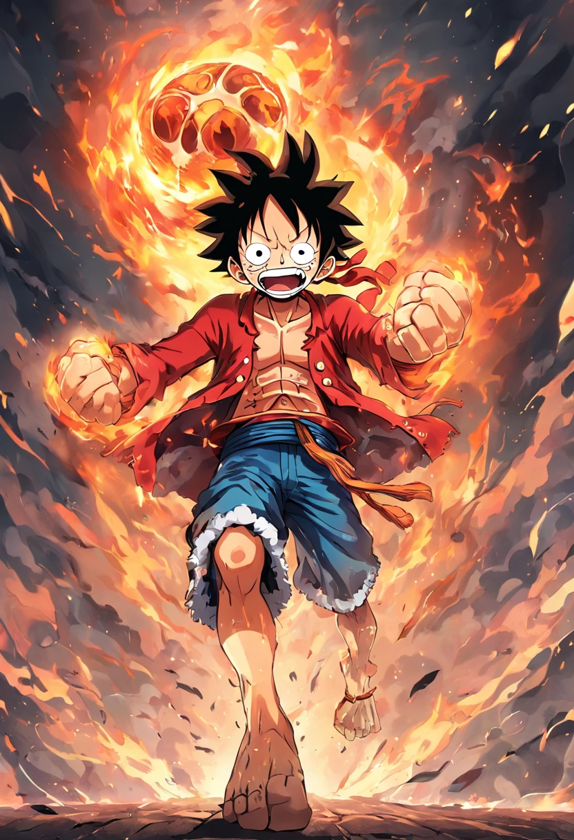 Design amazing posters,Features the fifth gear Luffy as the protagonist "One Piece" In the heat of the moment. Capture the essence of his burning determination and indomitable spirit,For he unleashed his anger on his enemies. Keep it short, Bold, And strongly convey the raw power of Luffy's anger.