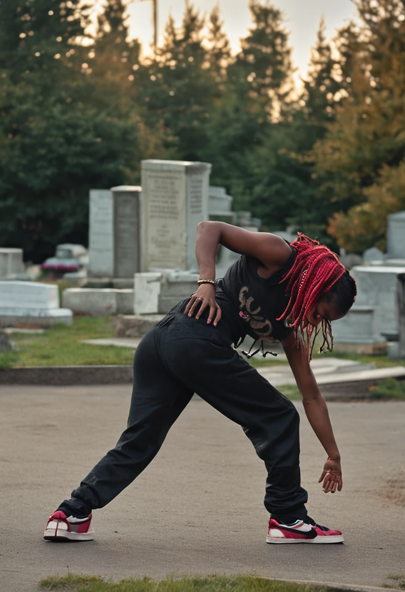 female hip hop star breakdancing she is breakdancing at the cemetery at a funeral to honor the fallen
