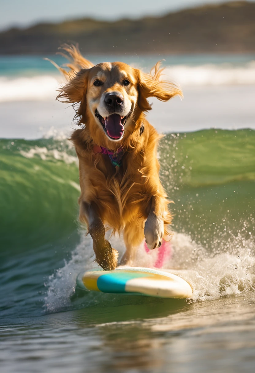 golden retriever surfando colorido