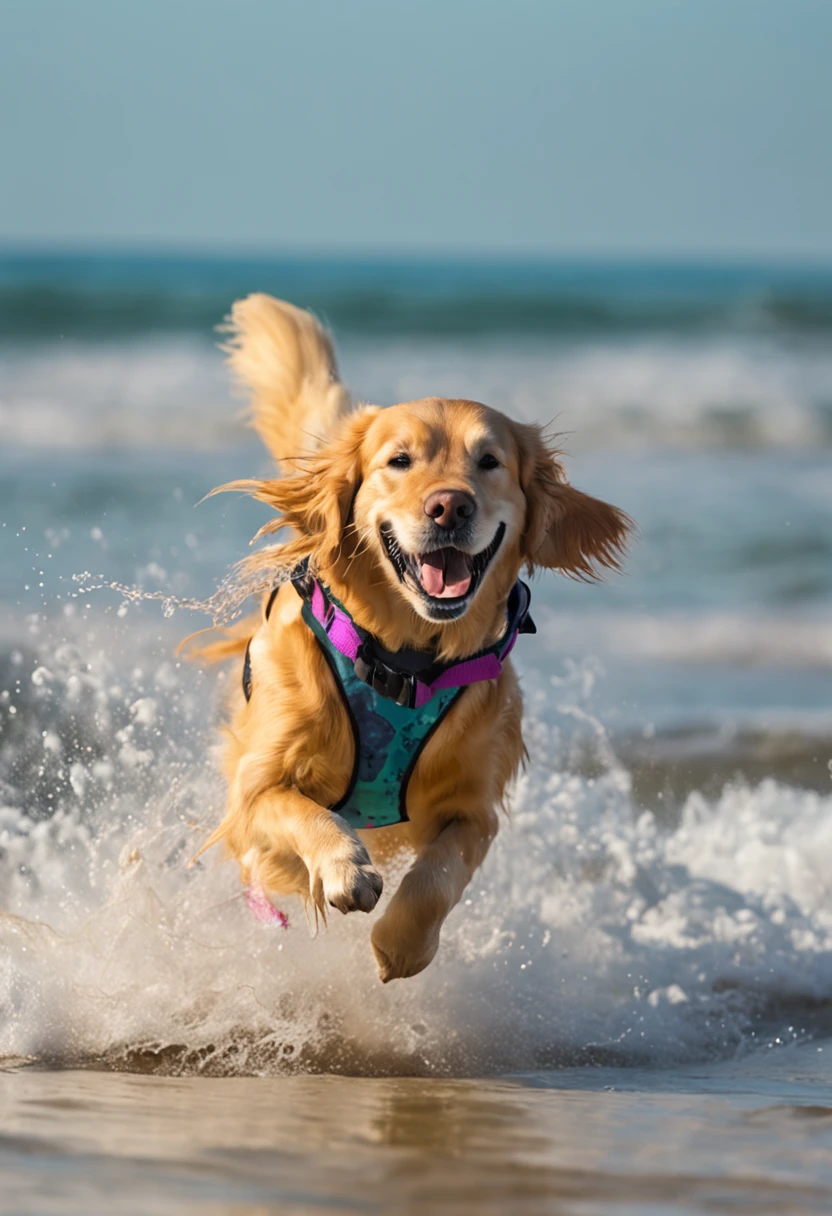 golden retriever surfando colorido