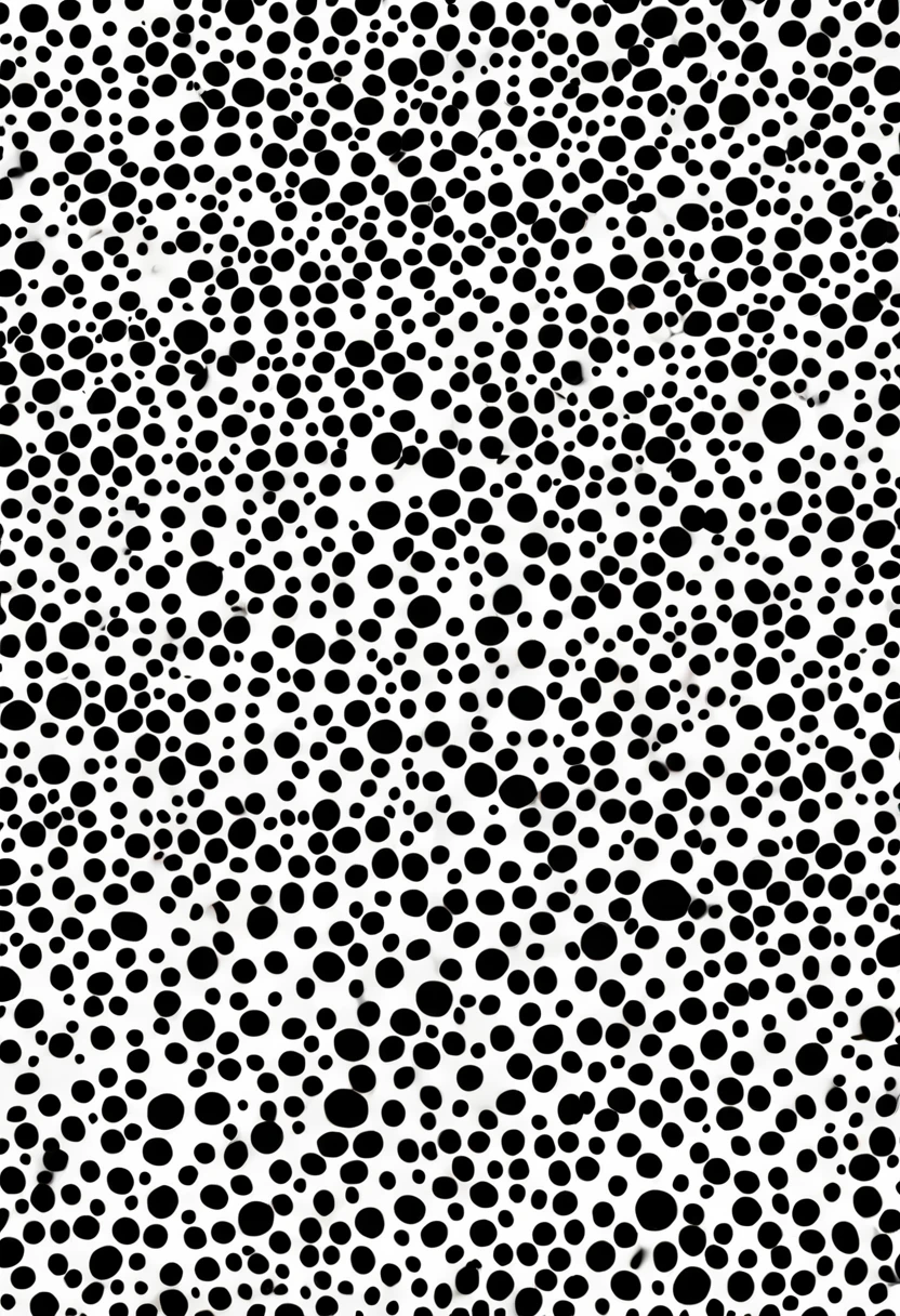 Use only black and white dots，Creative painting，، simple，100 points of different sizes，Square frame