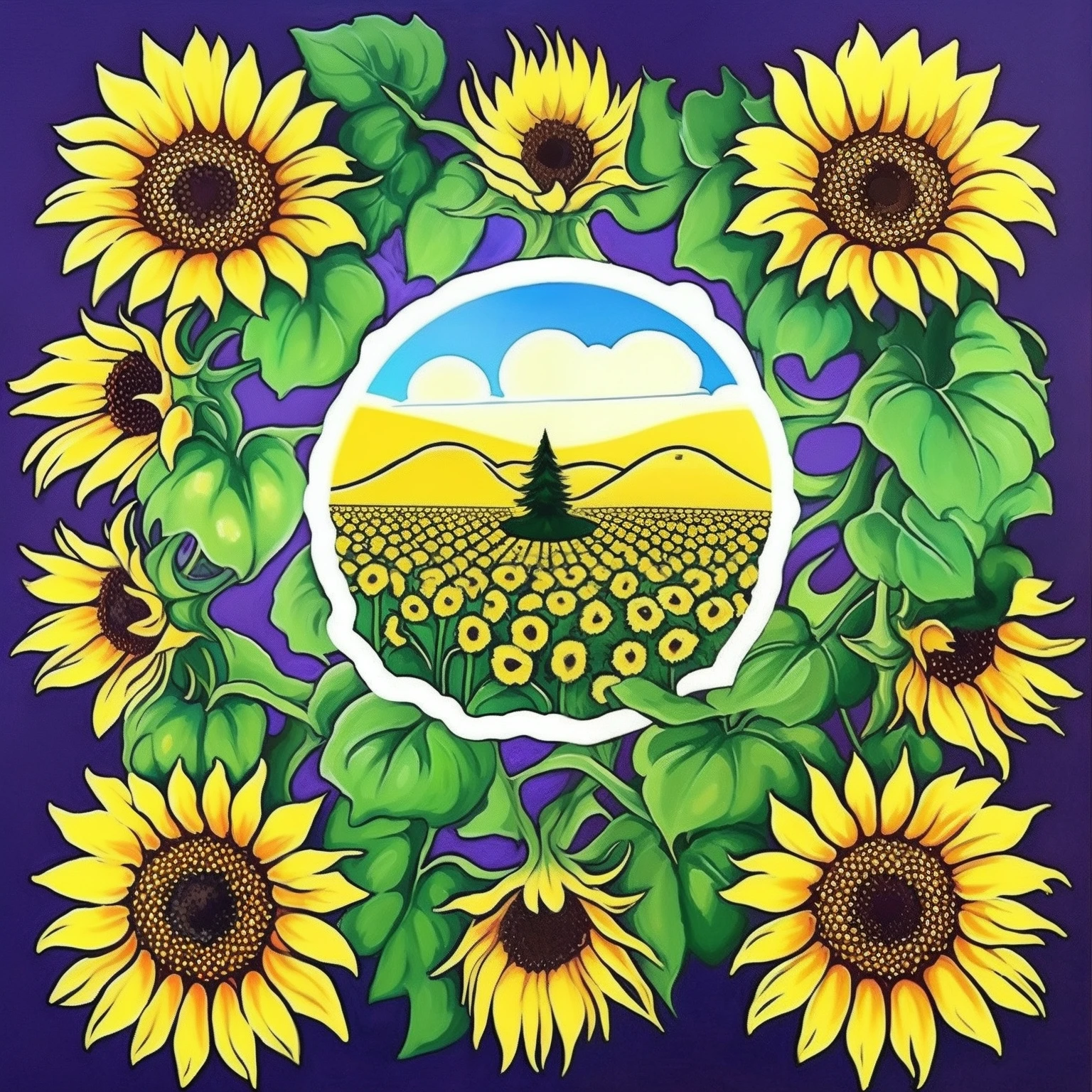 sunflowers fields、Landscape painting、ren、a sticker、