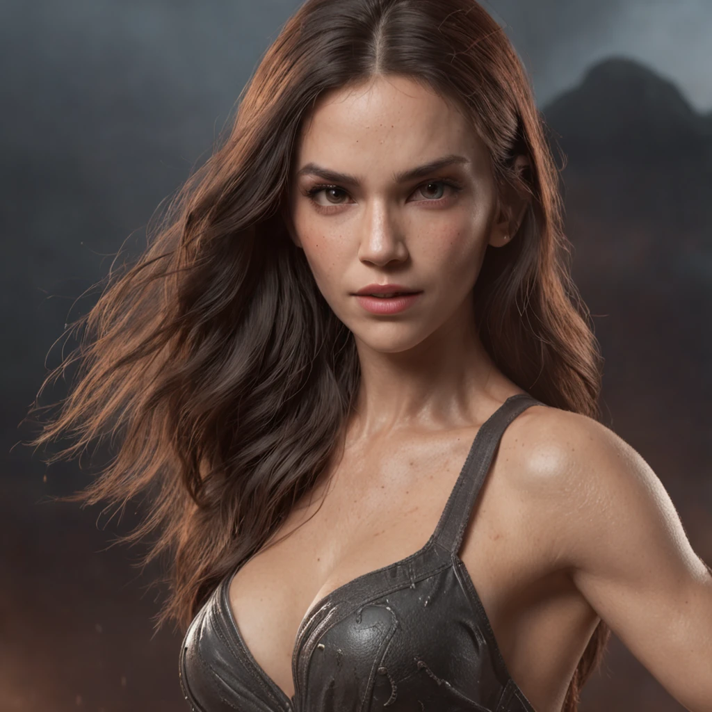 (Professional 3D rendering:1.3) de (Realistic:1.3) foto de arte mais bonita do mundo，Features soft, shiny heroines, ((Epic hero rough fantasy muscular woman wet hero angry hero look long hair and fierce expression in dynamic pose, fantastic location, majestoso ambiente desordenado)), corpo inteiro 8k unidade render, action shot, poros da pele, very dark lighting, sombreamento pesado, circunstanciado, rosto detalhado, (Vibrando, Fotografia realista, Realistic, Dramatic, Escuro, foco nítido, 8k), (Roupas de couro velhas danificadas pelo mau tempo:1.4), ((((Use peles)))), (intrincado:1.4), decadente, (altamente detalhado:1.4), Pintura digital, rendering by octane, art stations, conceito-arte, liso, foco nítido, illustration, germe da arte, (Loish:0.23), (global ilumination, studiolight, light volumetric), chuva forte, floating particles, fantasia, Nosso, Corpo inteiroesbiano, ((Fundo escuro e antigo da cidade:1.3)),CGSesociedade,art stations