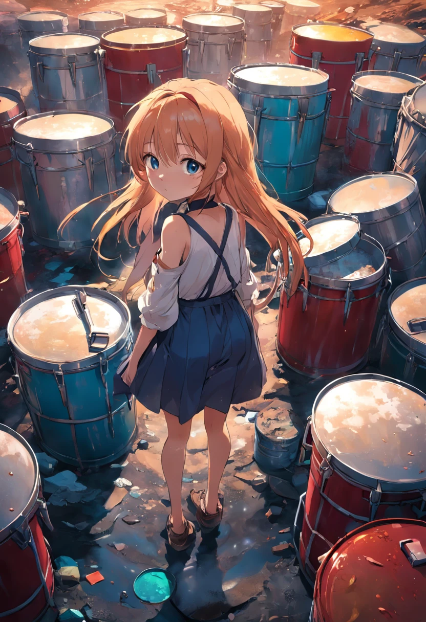 dirty,Very big,Drums,Tin,Silver,Coppery,dustbin